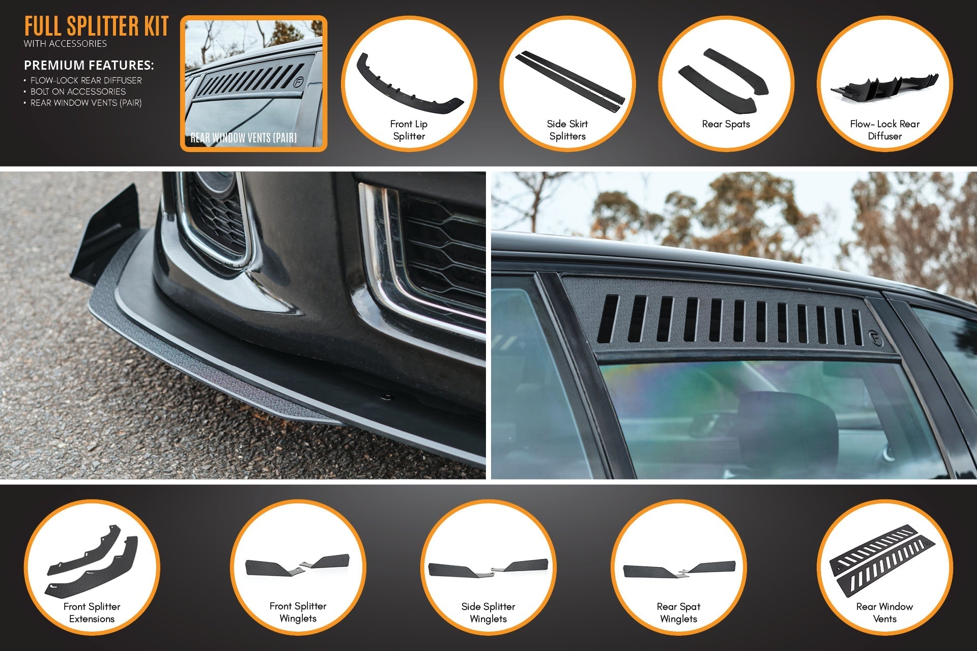 Flow Designs VE Commodore S1 Wagon Full Lip Splitter Set - iilumolab