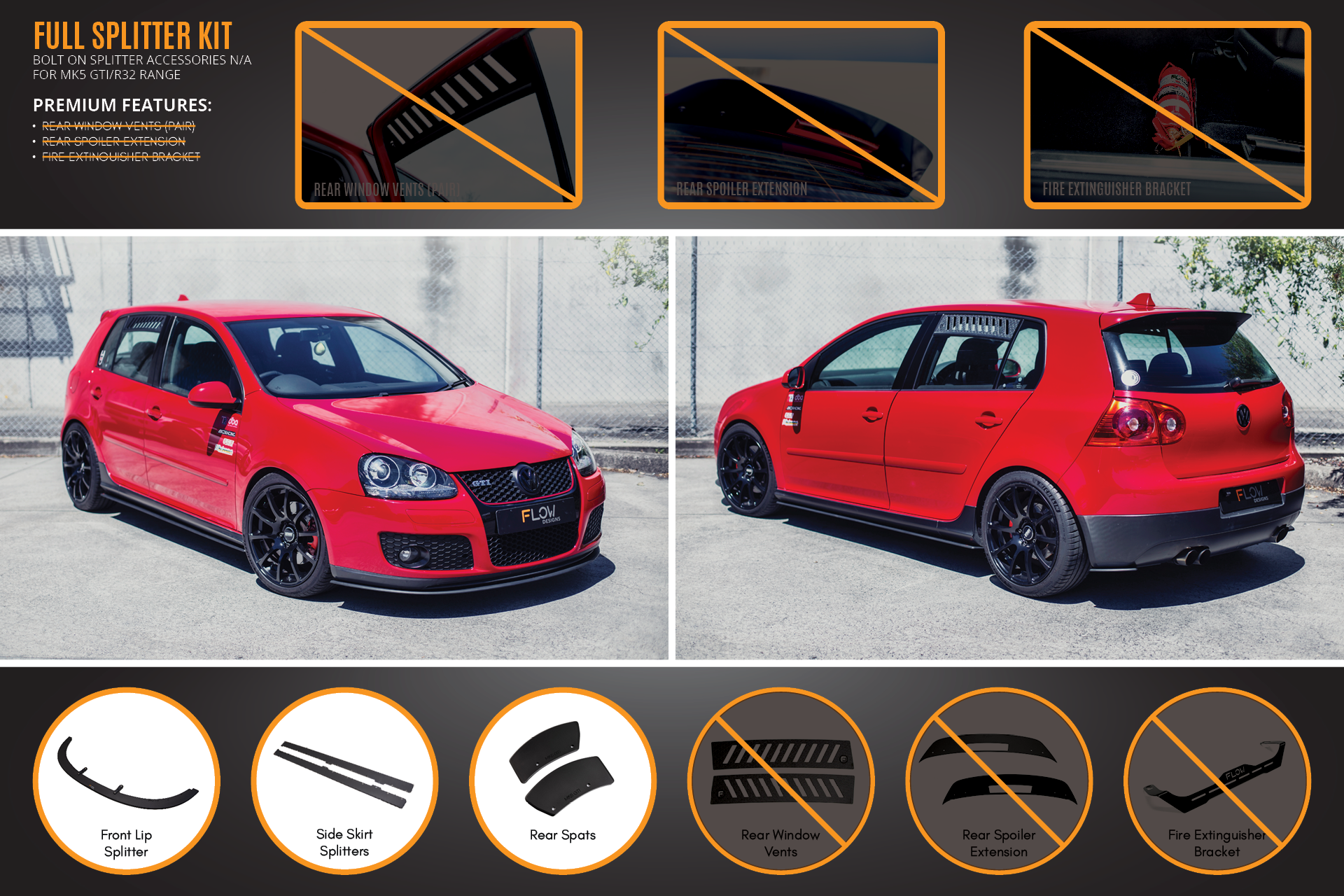 Flow Designs MK5 Golf GTI Full Lip Splitter Set - iilumolab