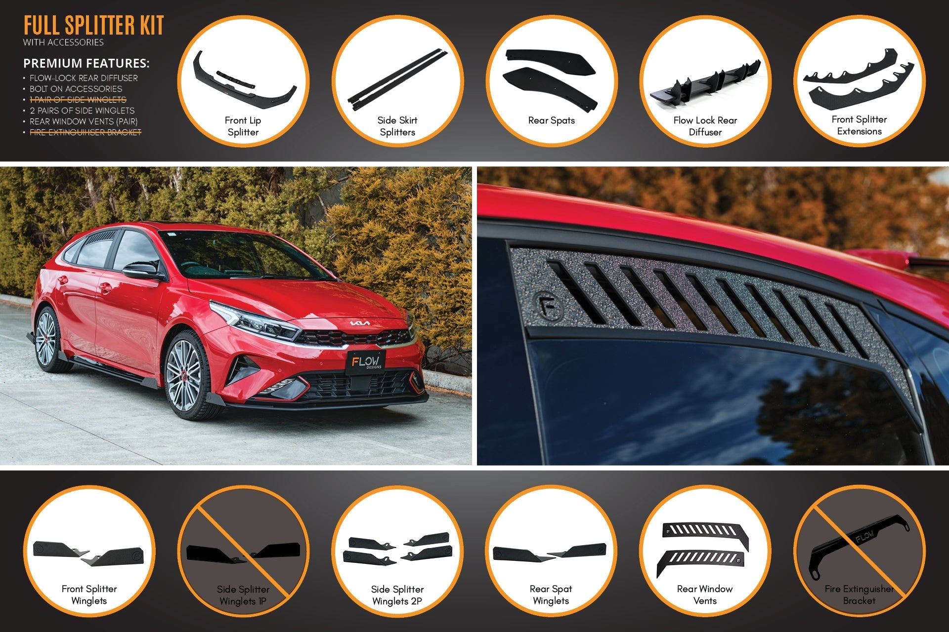 Flow Designs Cerato GT Hatch Facelift Full Lip Splitter Set - iilumolab