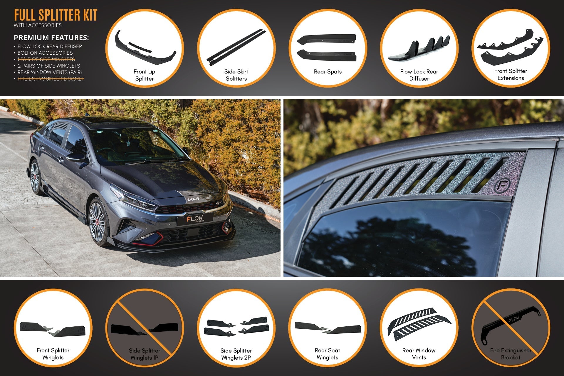 Flow Designs Cerato GT Sedan FL Full Lip Splitter Set - iilumolab