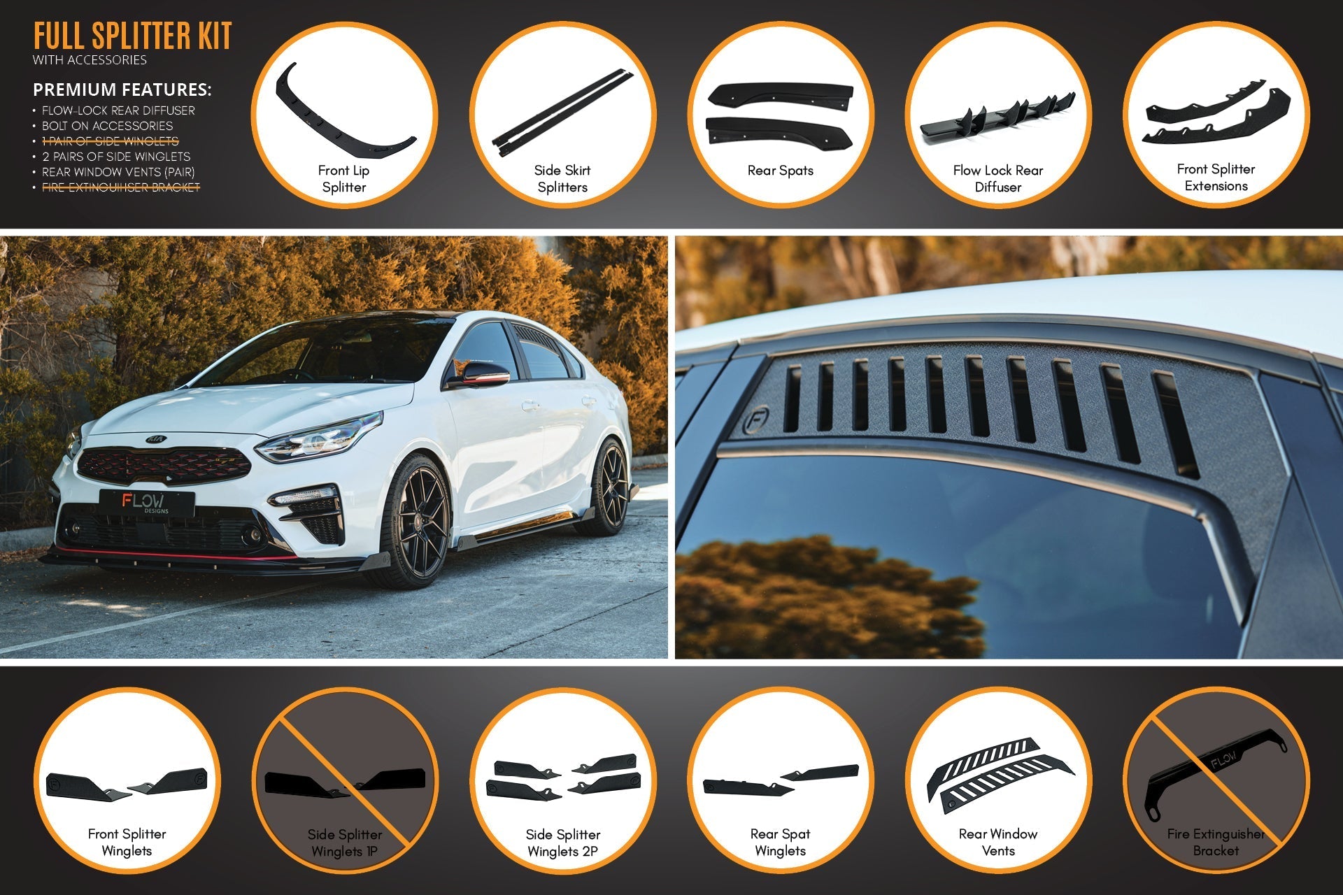 Flow Designs Cerato GT Sedan PFL Full Lip Splitter Set - iilumolab