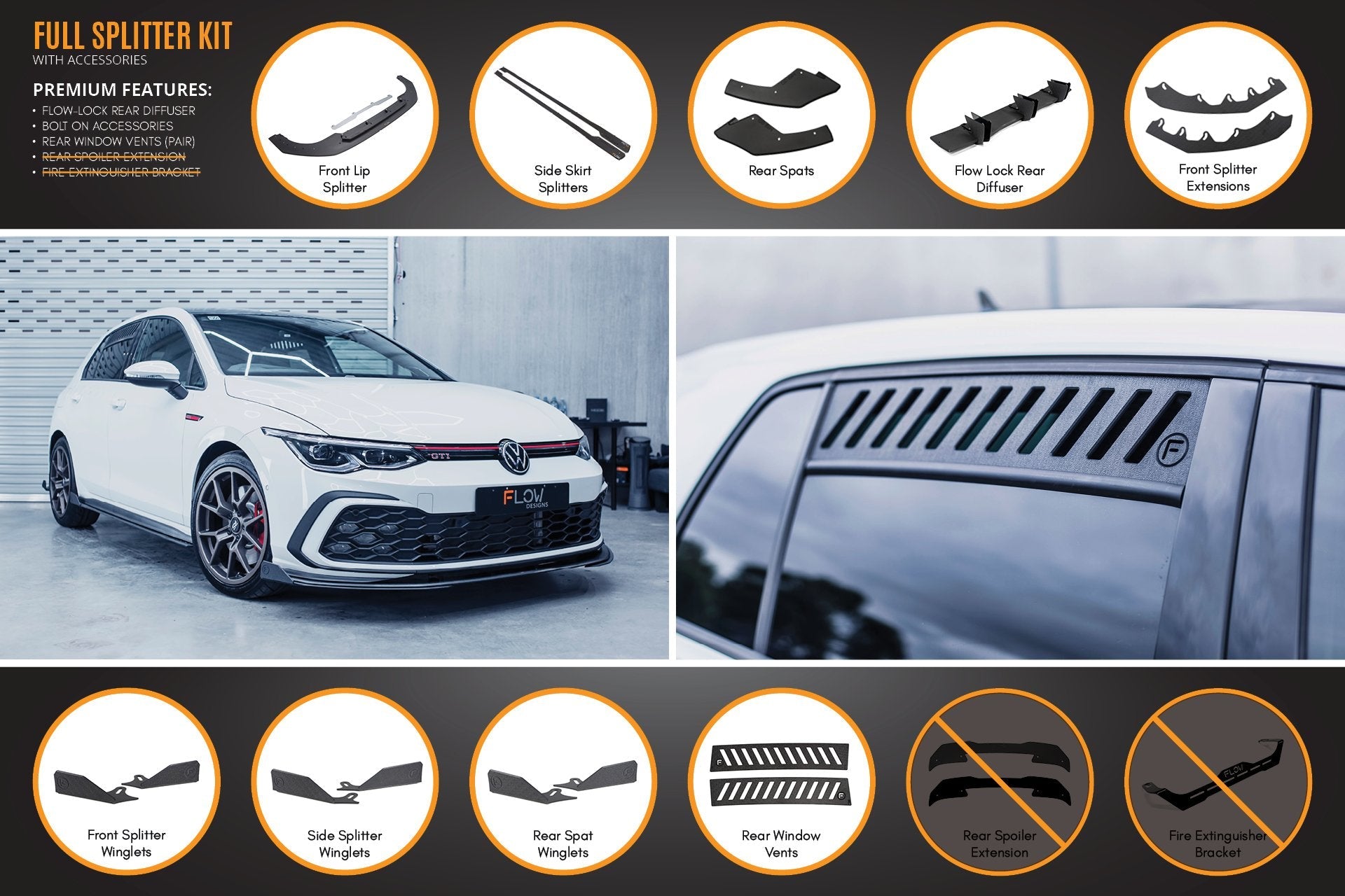 Flow Designs MK8 Golf GTI Full Lip Splitter Set - iilumolab