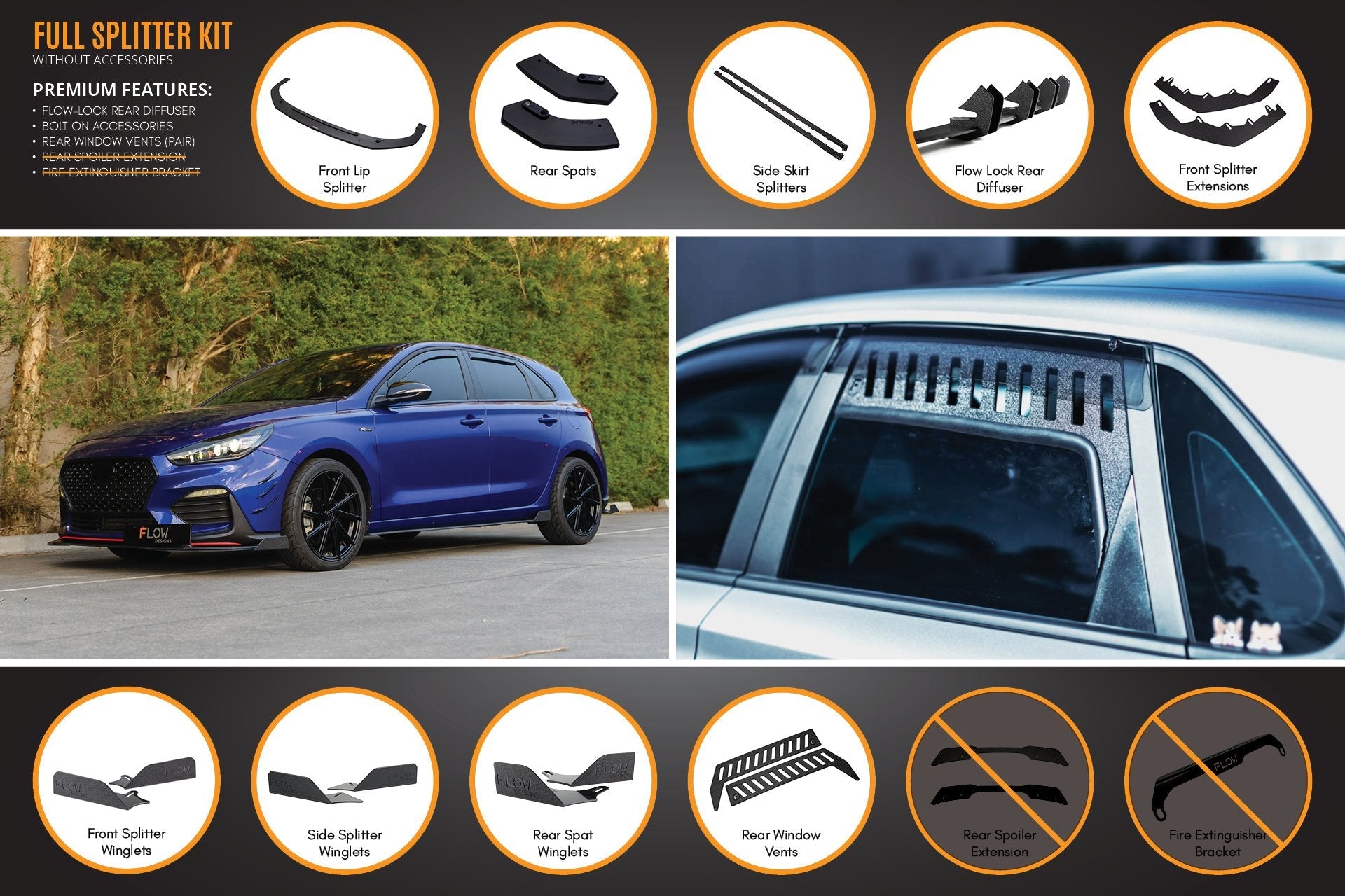 Flow Designs i30 N Line Hatch PD (2018-2023) Full Splitter Lip Set - iilumolab