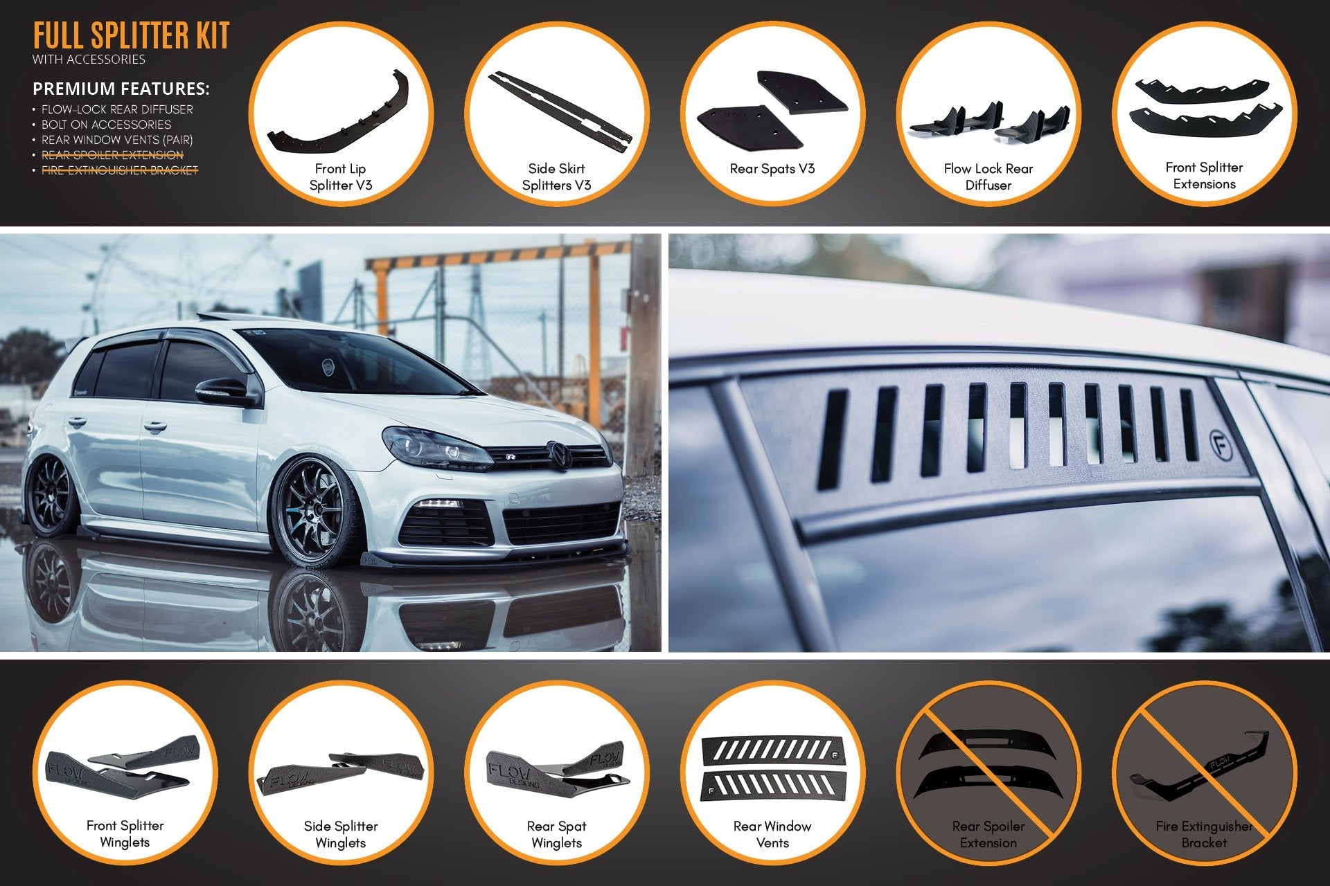 Flow Designs MK6 Golf R Full Lip Splitter Set - iilumolab