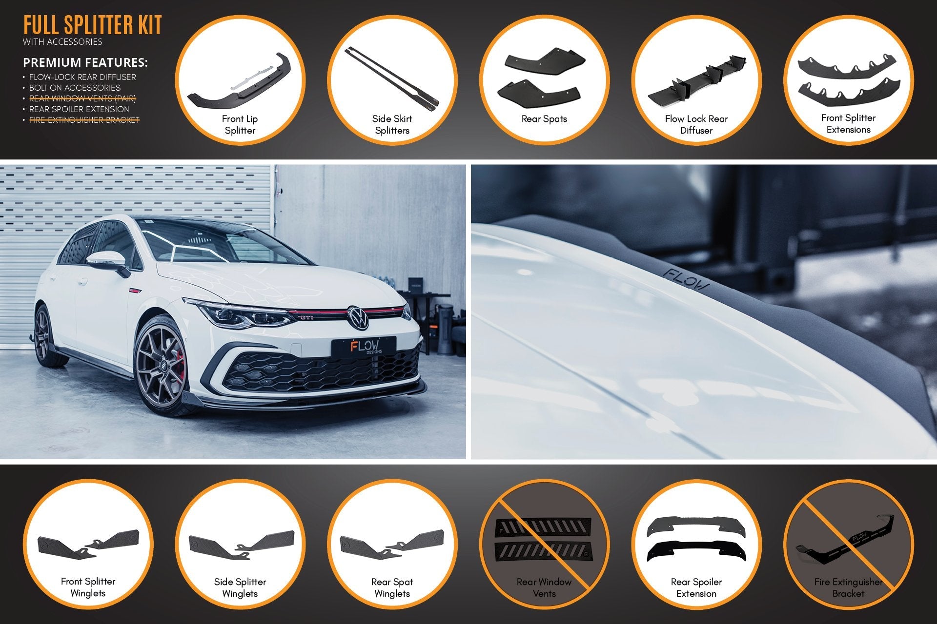 Flow Designs MK8 Golf GTI Full Lip Splitter Set - iilumolab