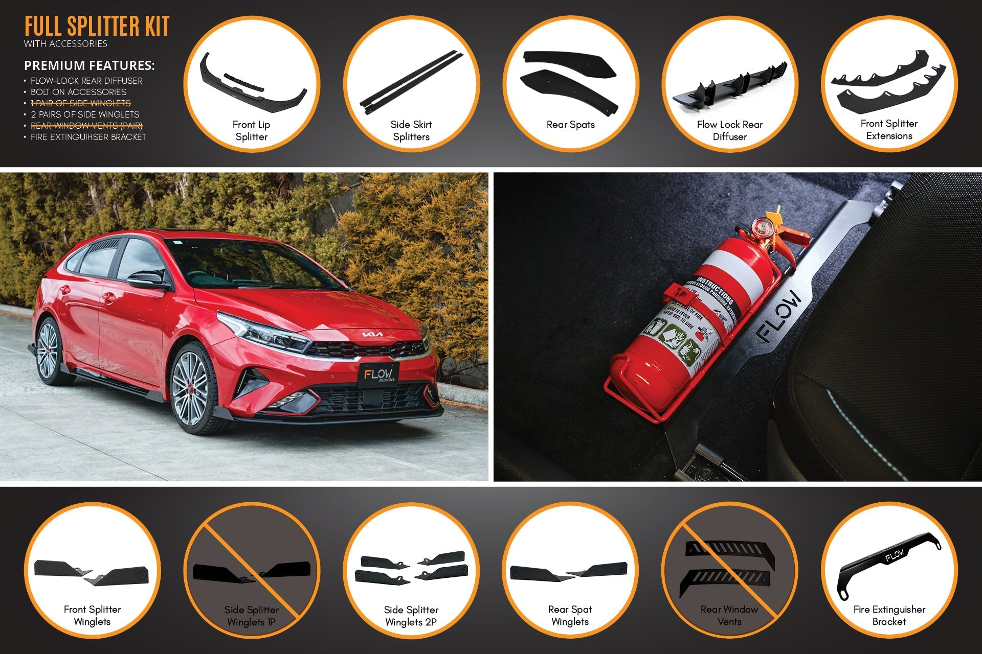 Flow Designs Cerato GT Hatch Facelift Full Lip Splitter Set - iilumolab