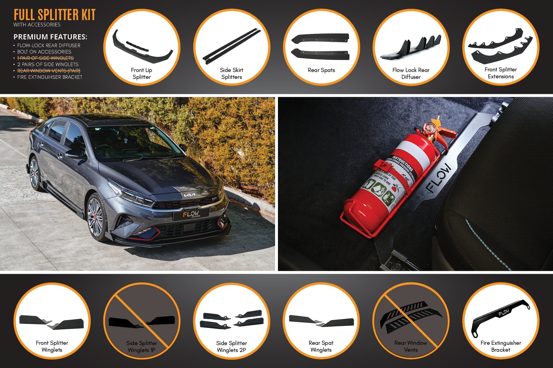 Flow Designs Cerato GT Sedan FL Full Lip Splitter Set - iilumolab
