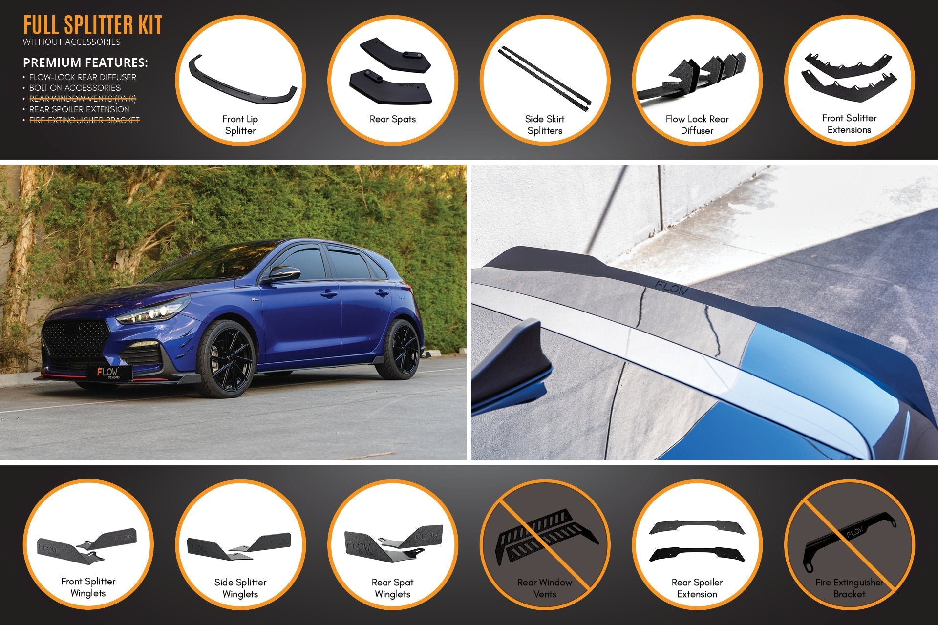 Flow Designs i30 N Line Hatch PD (2018-2023) Full Splitter Lip Set - iilumolab