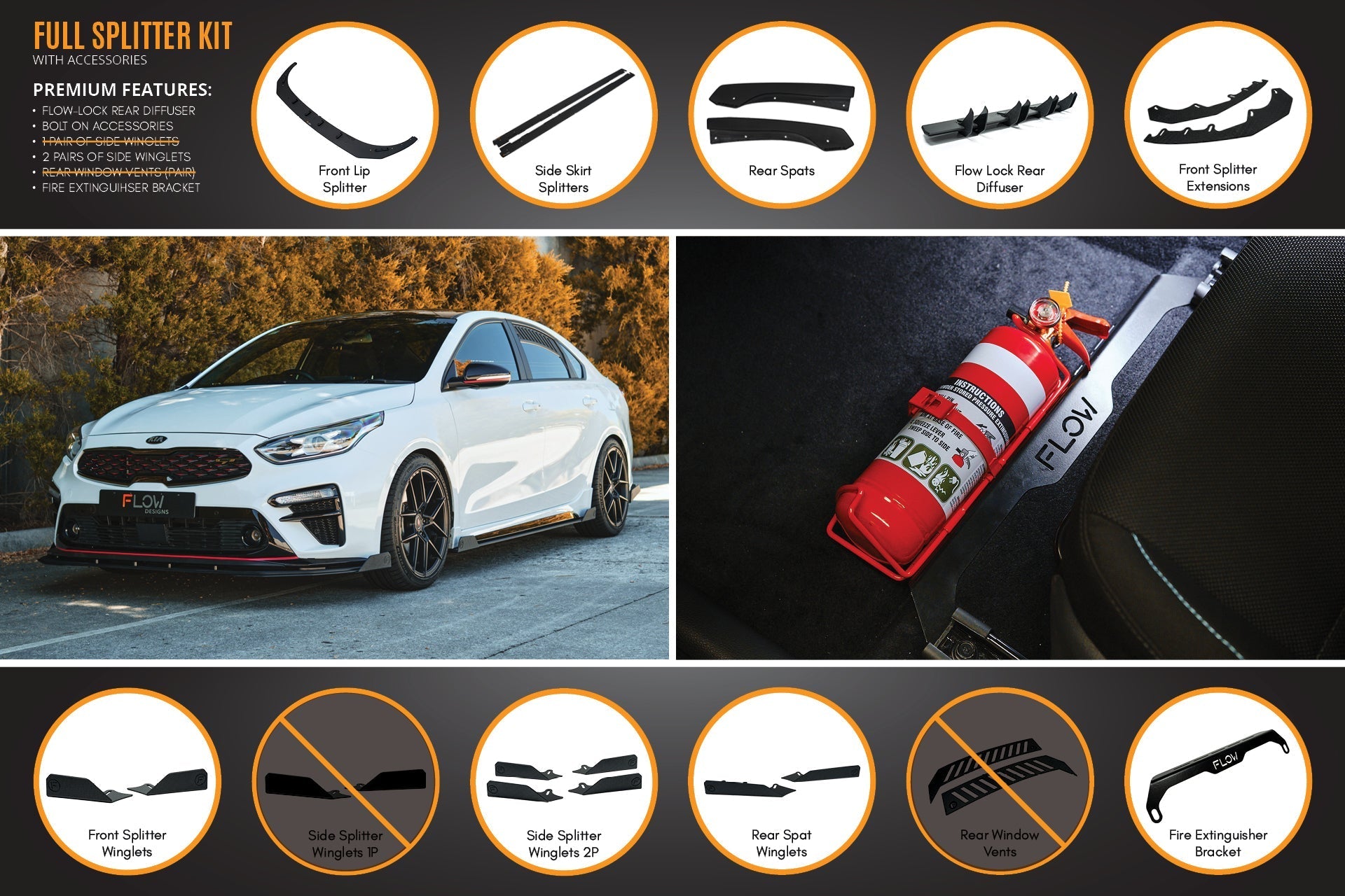 Flow Designs Cerato GT Sedan PFL Full Lip Splitter Set - iilumolab