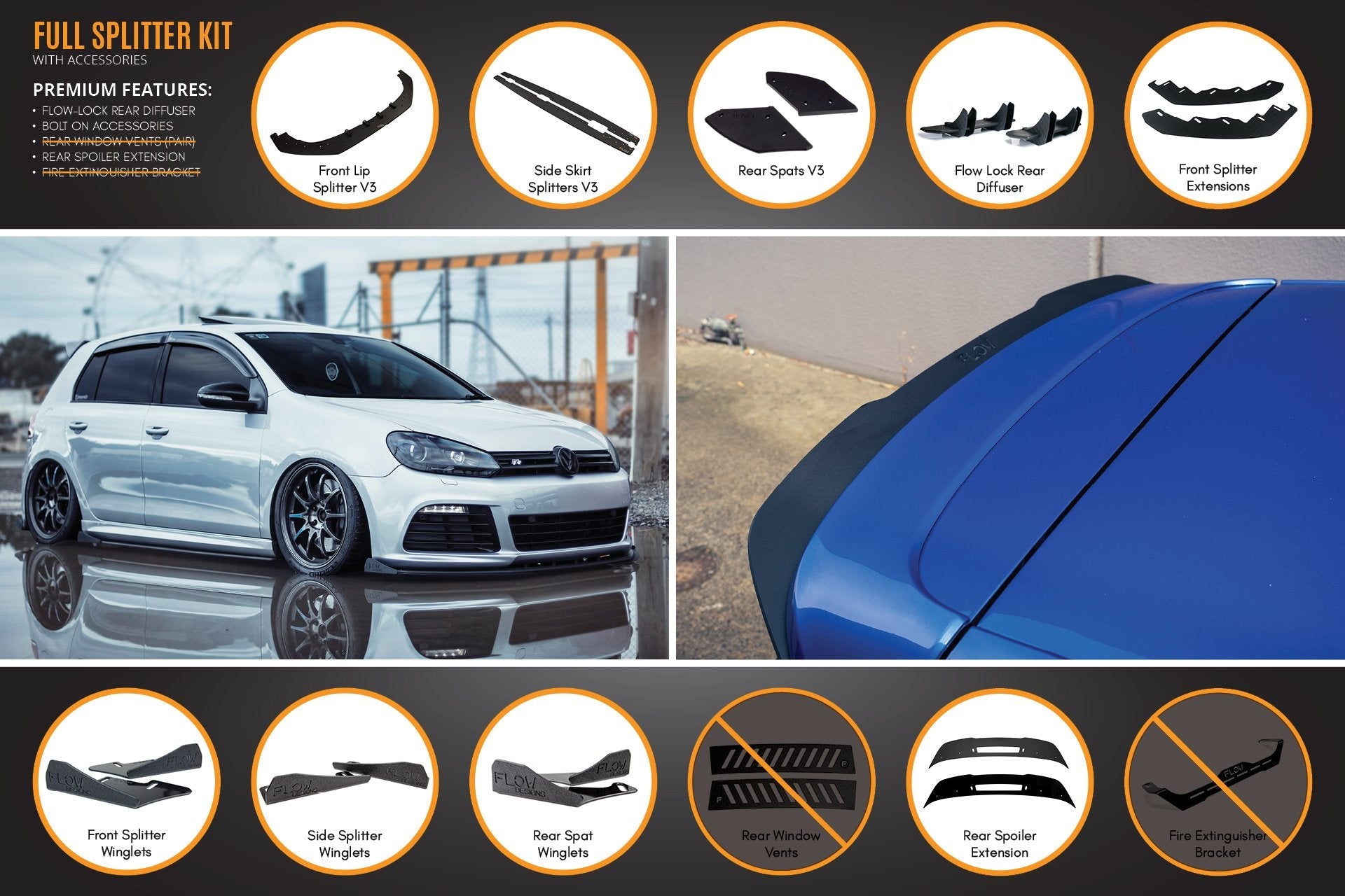 Flow Designs MK6 Golf R Full Lip Splitter Set - iilumolab