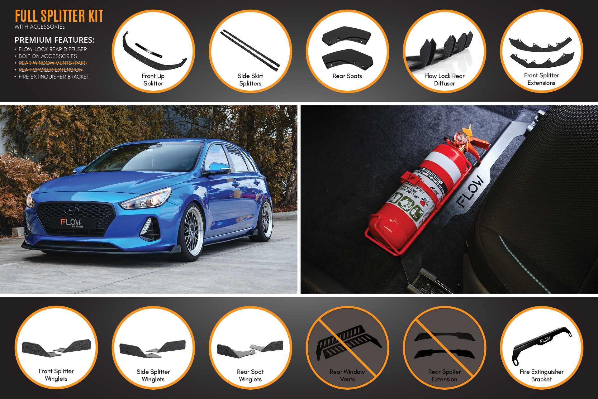 Flow Designs i30 SR Hatch (2017-2018) Full Lip Splitter Set