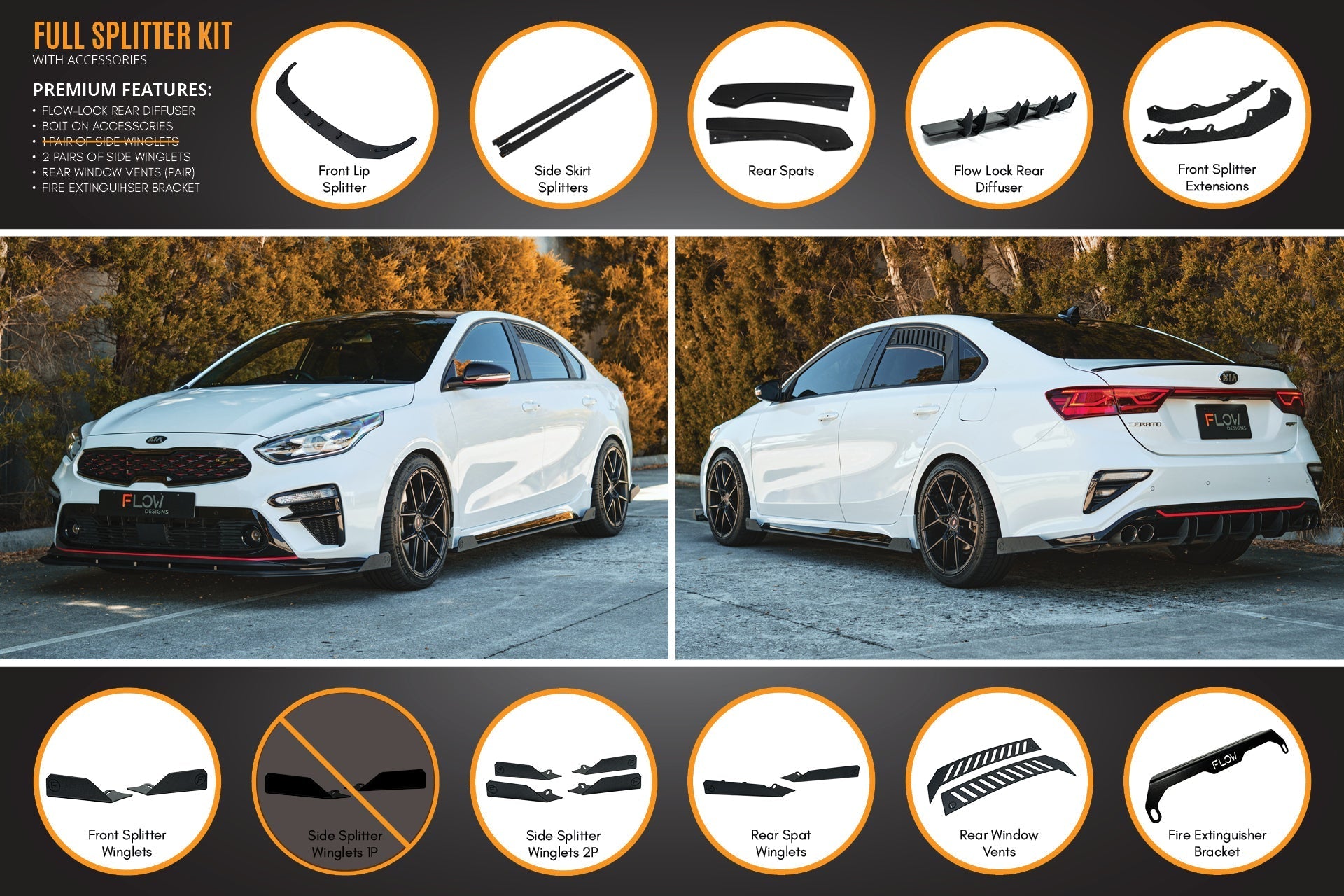 Flow Designs Cerato GT Sedan PFL Full Lip Splitter Set - iilumolab