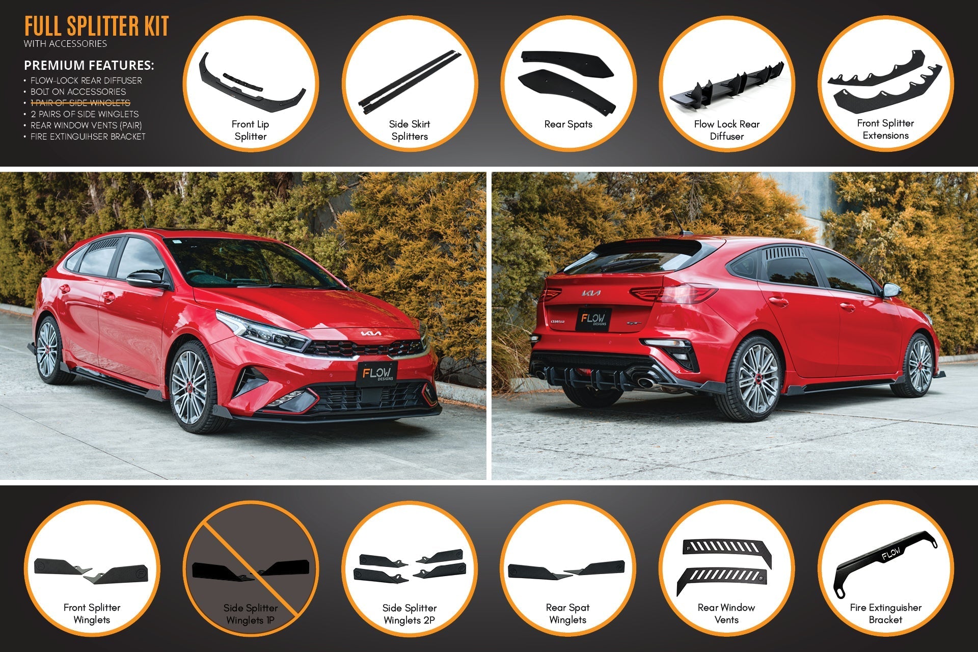 Flow Designs Cerato GT Hatch Facelift Full Lip Splitter Set - iilumolab