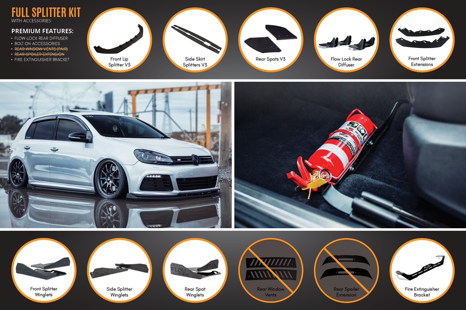 Flow Designs MK6 Golf R Full Lip Splitter Set - iilumolab
