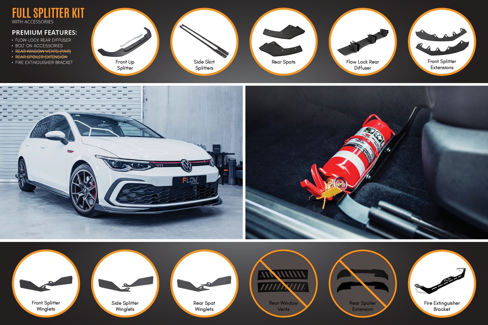 Flow Designs MK8 Golf GTI Full Lip Splitter Set - iilumolab