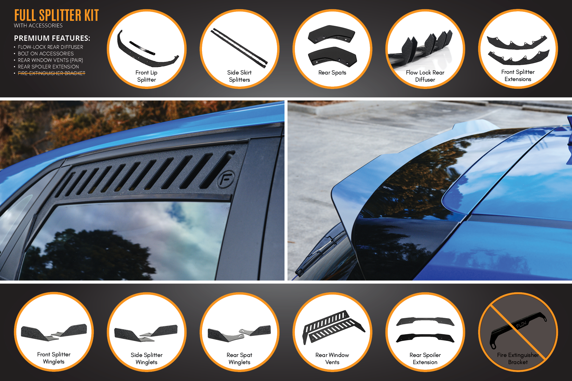 Flow Designs i30 SR Hatch (2017-2018) Full Lip Splitter Set