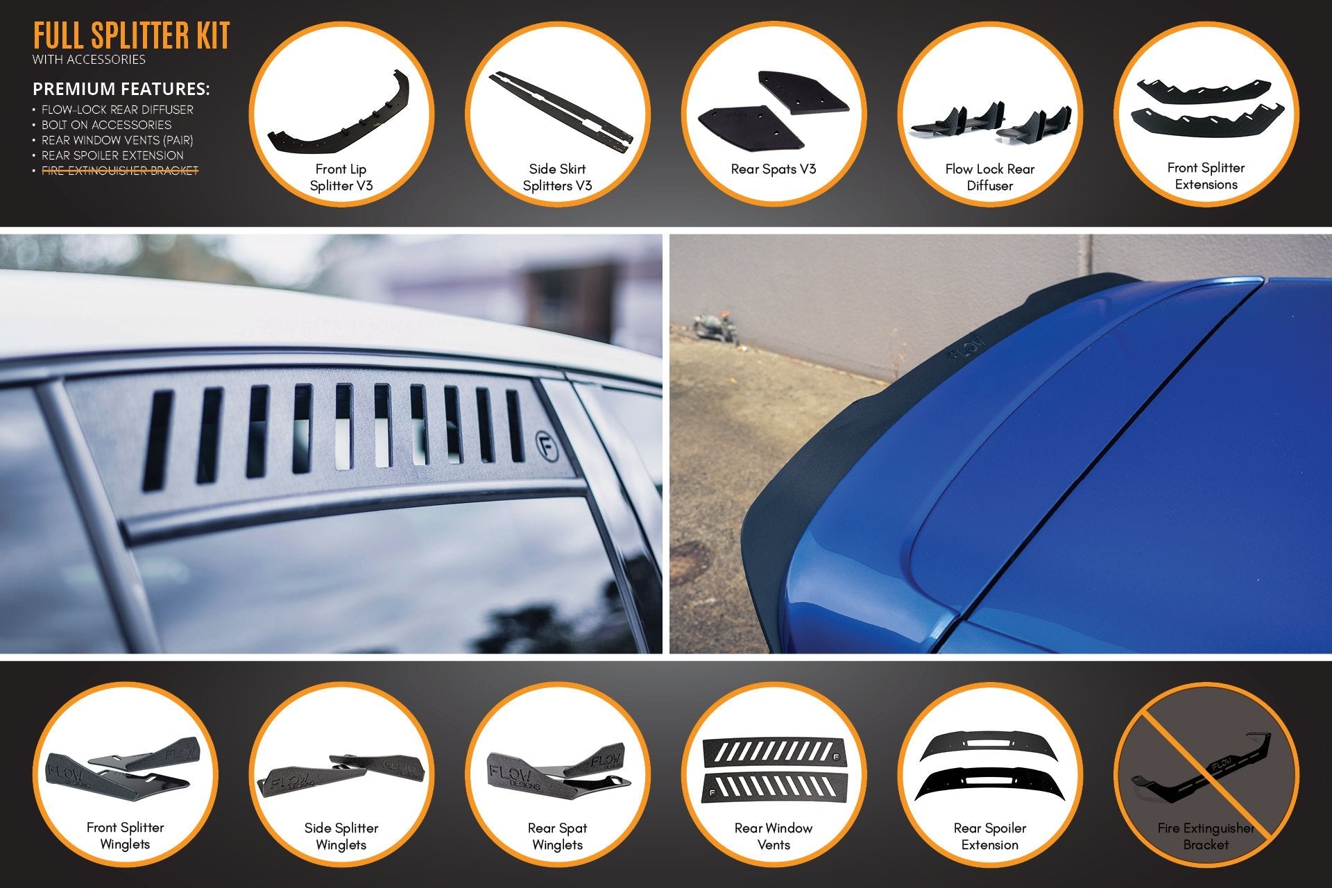 Flow Designs MK6 Golf R Full Lip Splitter Set - iilumolab