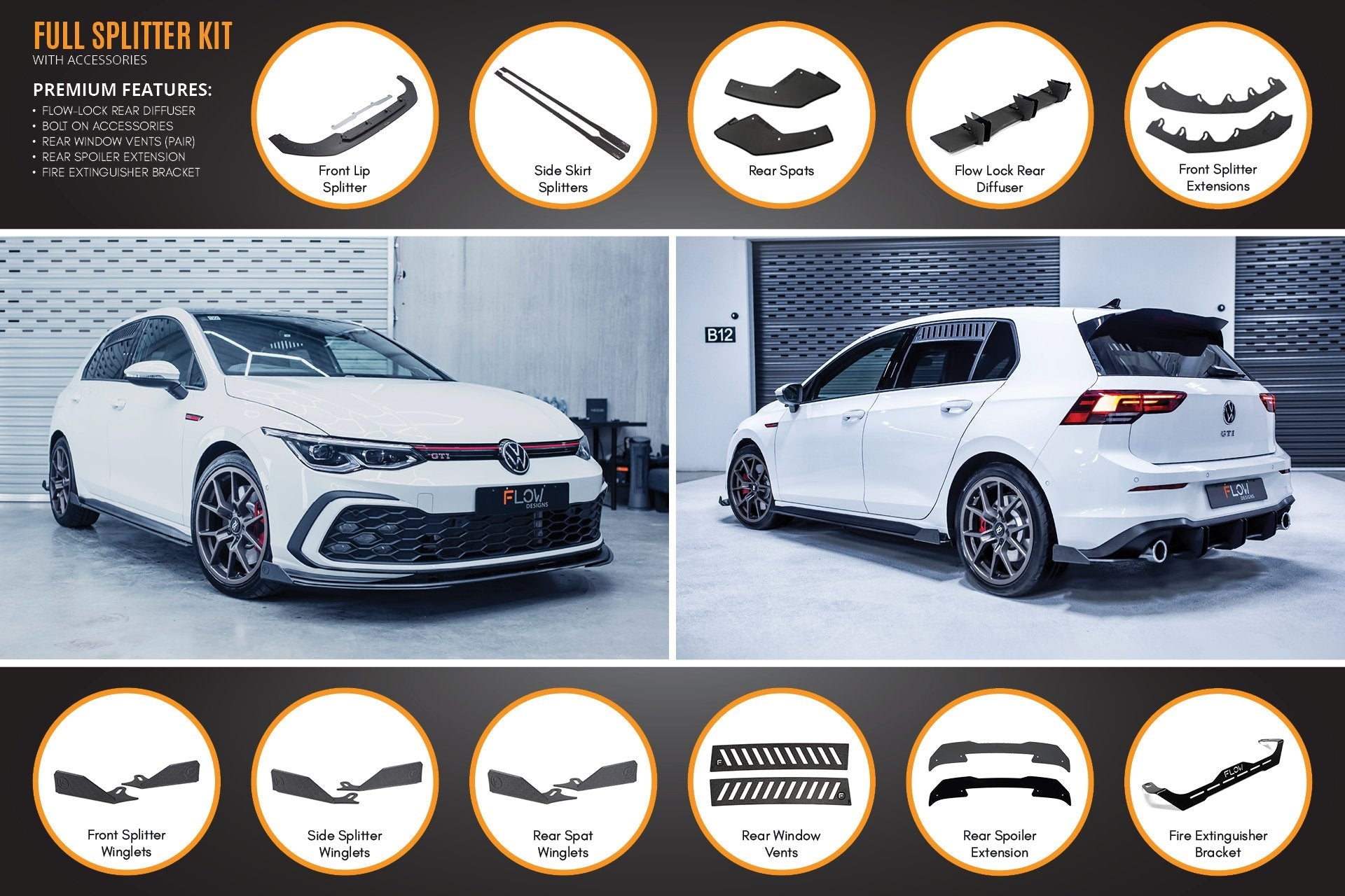 Flow Designs MK8 Golf GTI Full Lip Splitter Set - iilumolab