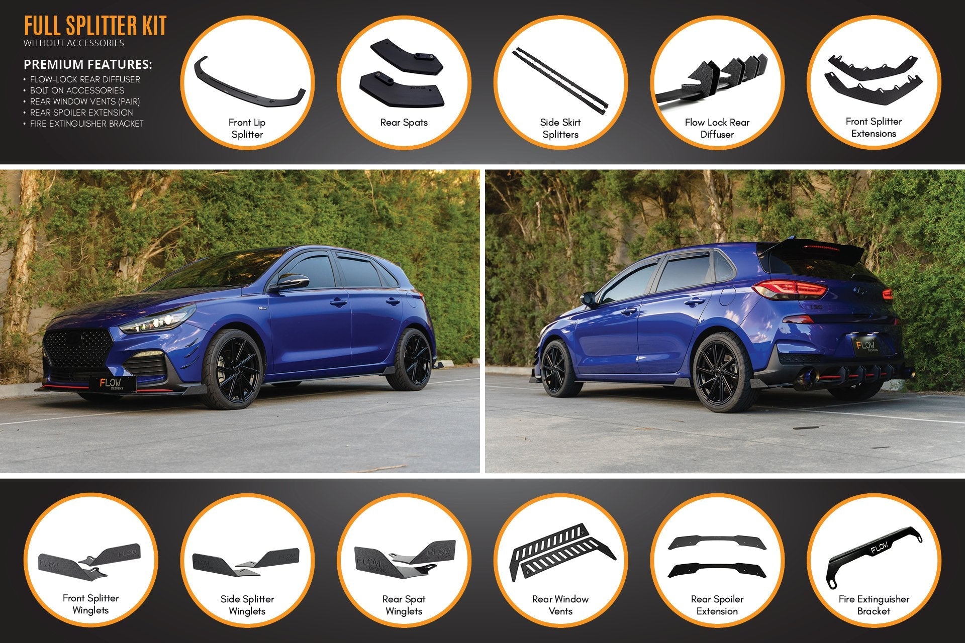 Flow Designs i30 N Line Hatch PD (2018-2023) Full Splitter Lip Set - iilumolab