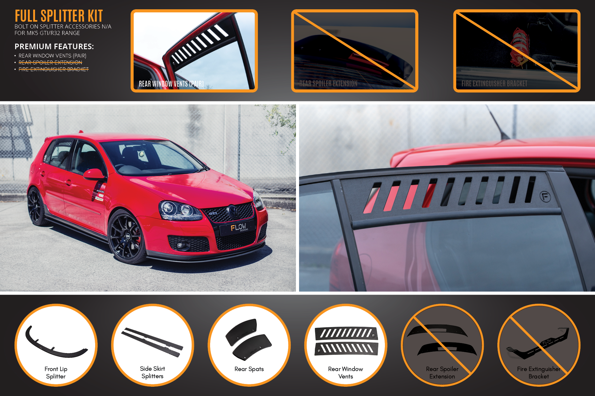 Flow Designs MK5 Golf GTI Full Lip Splitter Set - iilumolab