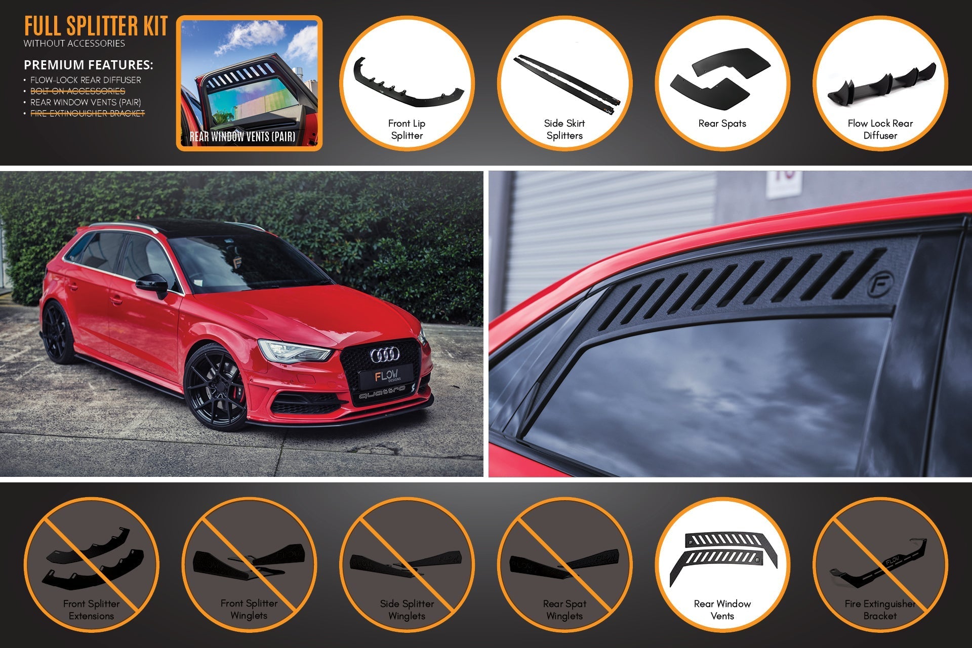 Flow Designs S3 8V Pre-Facelift Sportback Full Lip Splitter Set - iilumolab