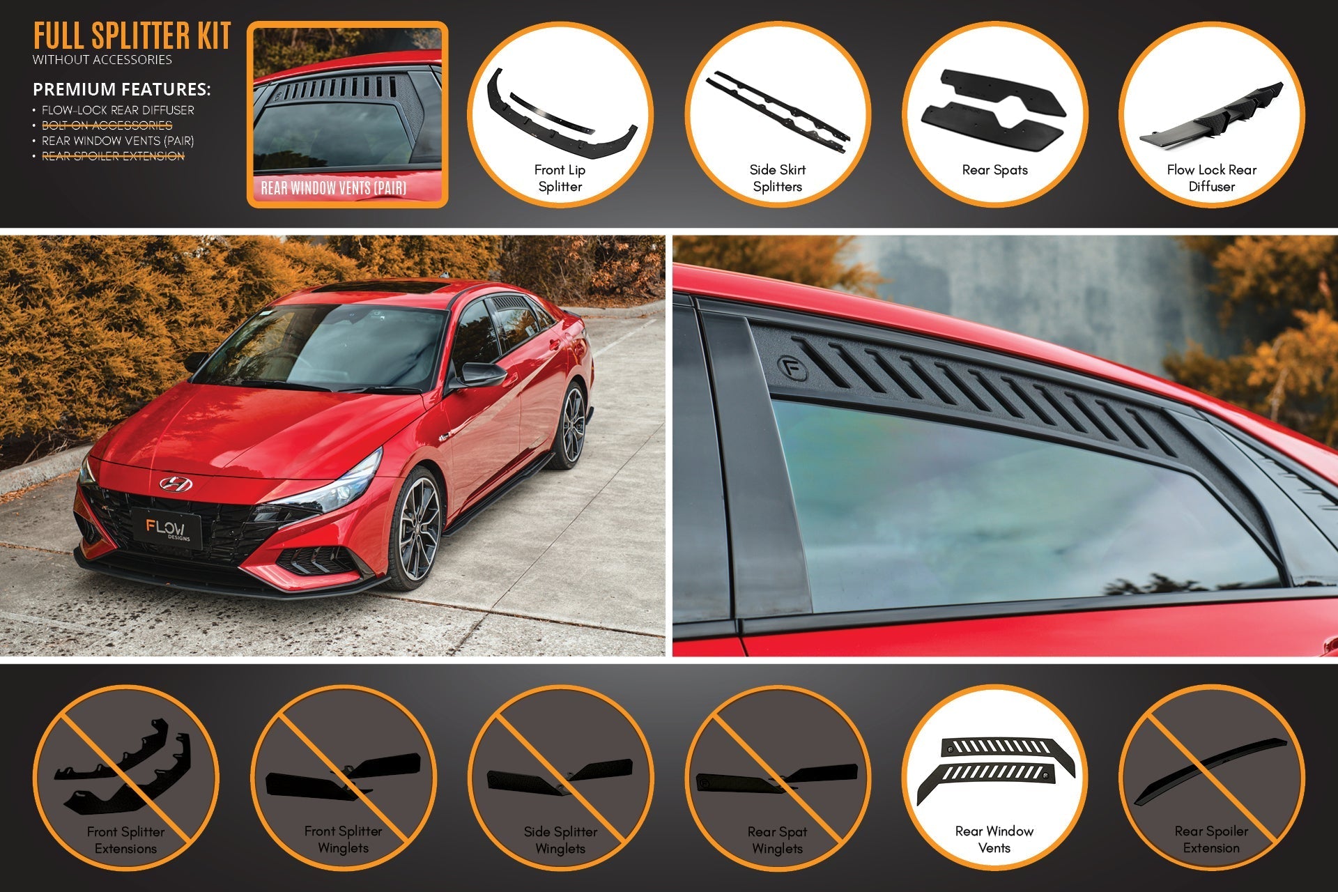 Flow Designs CN7 i30 N Line Sedan 2020 - 2022 Full Lip Splitter Set - iilumolab