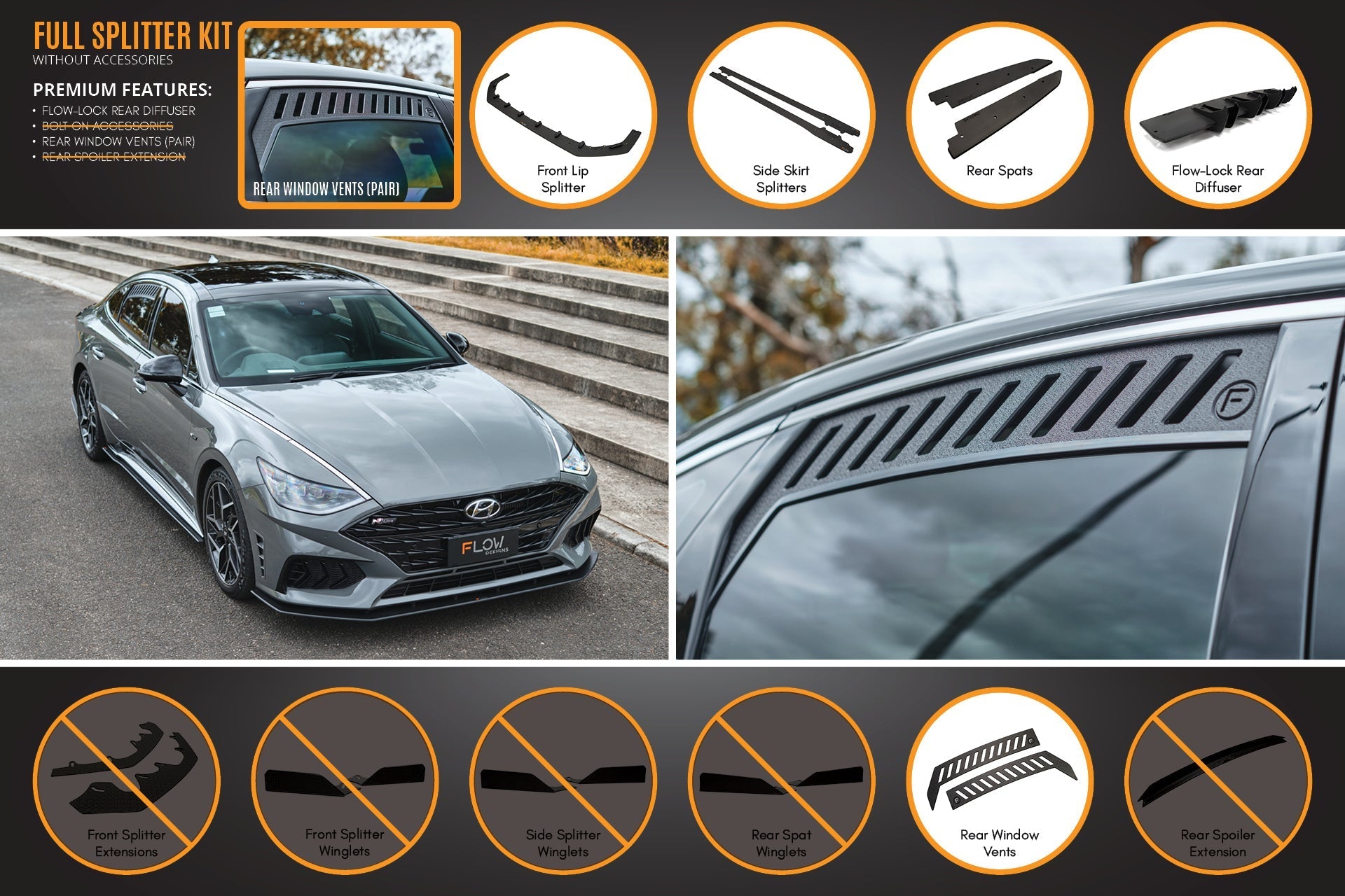 Flow Designs DN8 Sonata N Line 2020-2023 Full Lip Splitter Set - iilumolab