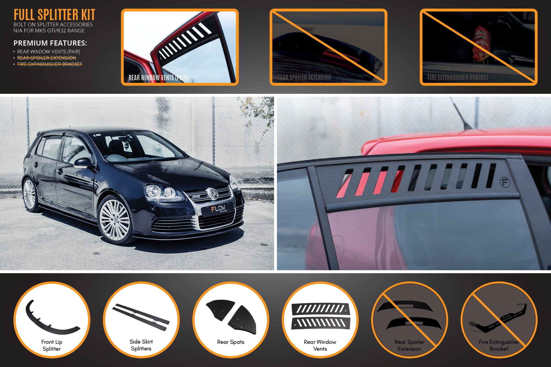 Flow Designs MK5 Golf R32 Full Lip Splitter Set - iilumolab