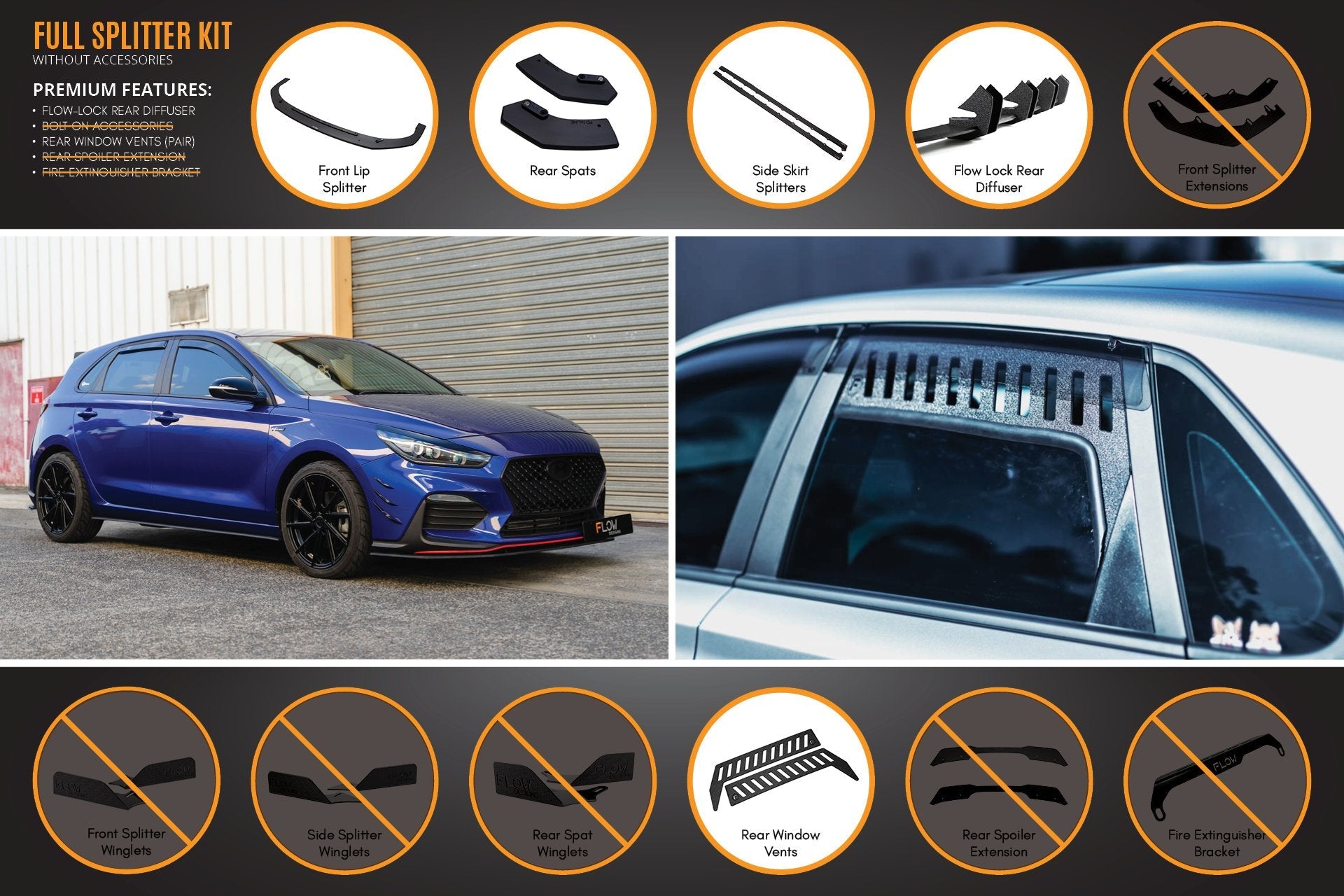 Flow Designs i30 N Line Hatch PD (2018-2023) Full Splitter Lip Set - iilumolab