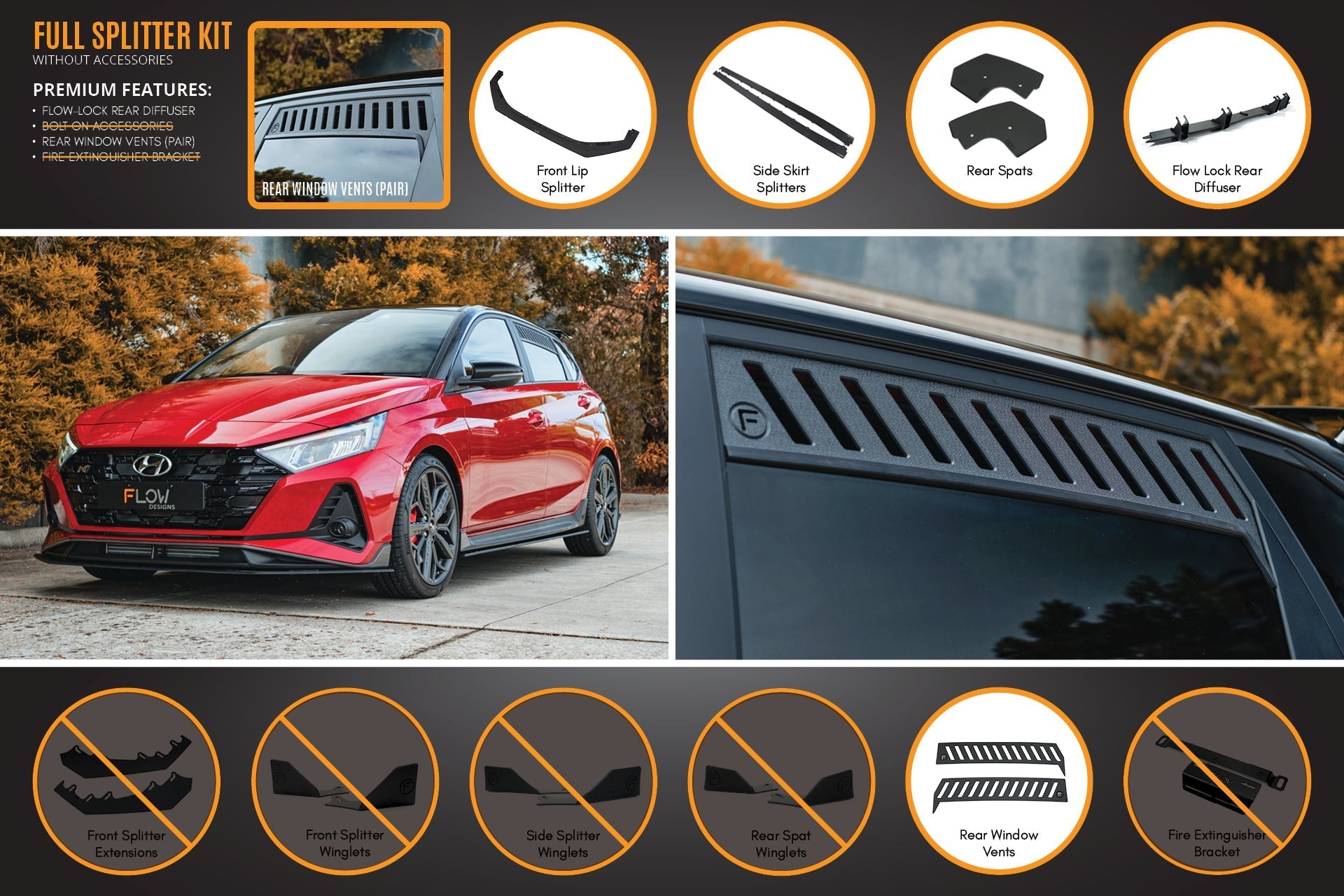 Flow Designs i20 N BC3 Pre-Facelift Full Lip Splitter Set - iilumolab
