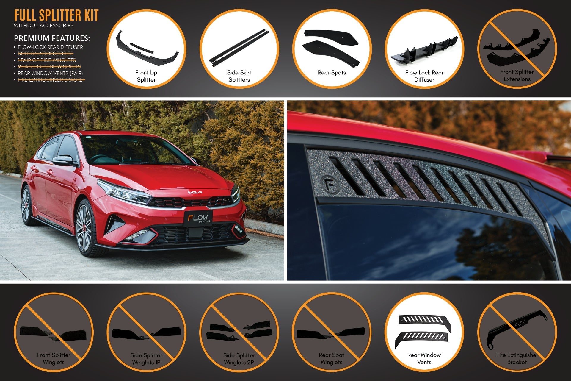 Flow Designs Cerato GT Hatch Facelift Full Lip Splitter Set - iilumolab