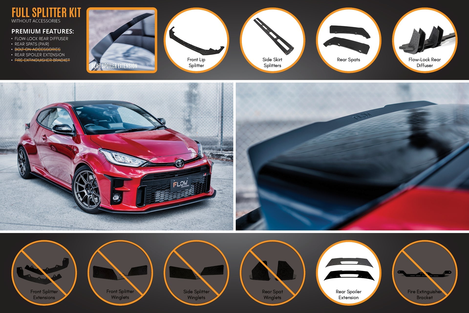 Flow Designs Yaris GR Gen1 Full Lip Splitter Kit With Rear Diffuser