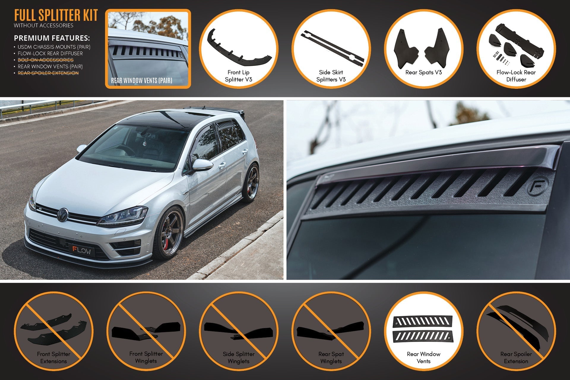 Flow Designs MK7 Golf R (USDM) Full Lip Splitter Set - iilumolab