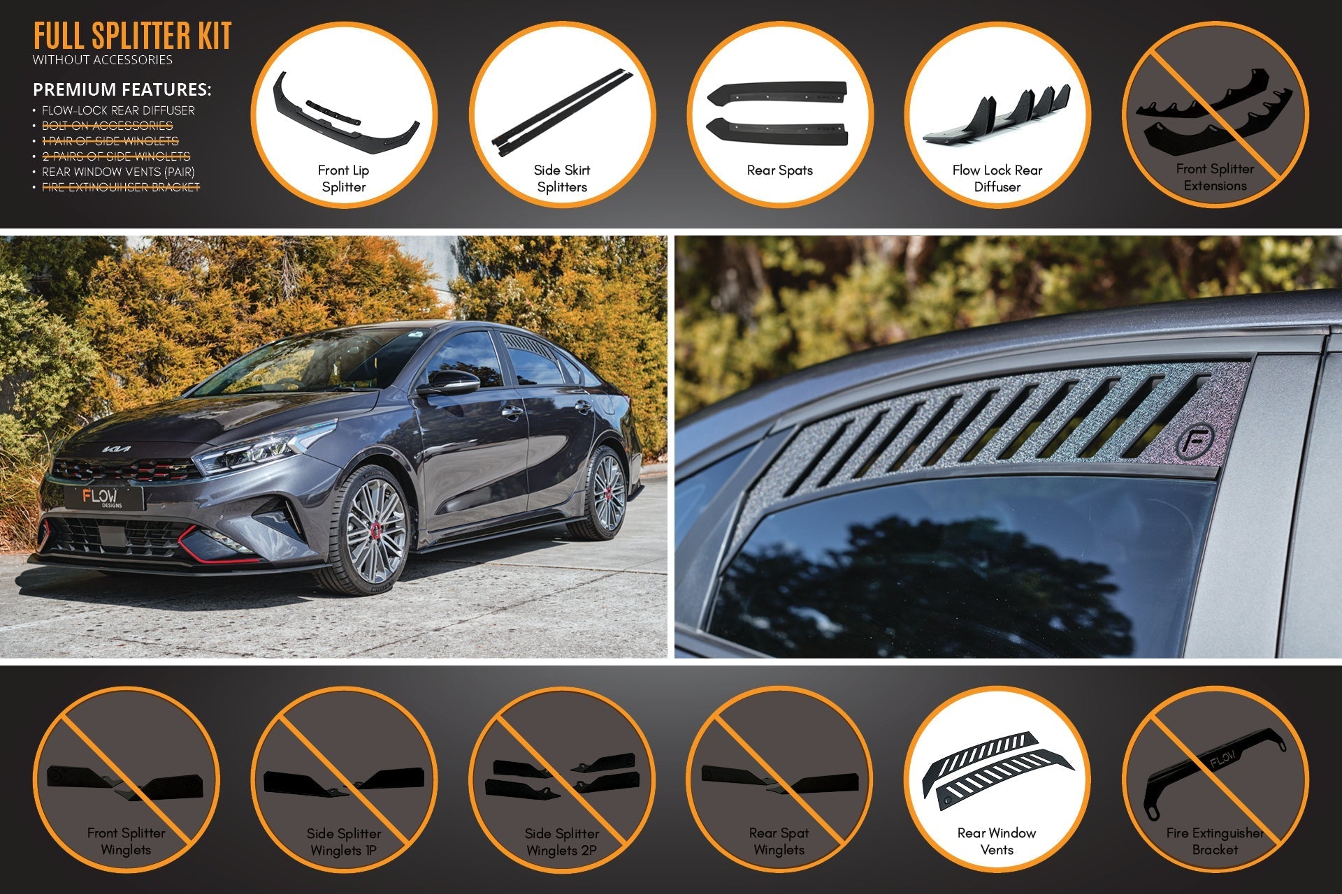 Flow Designs Cerato GT Sedan FL Full Lip Splitter Set - iilumolab