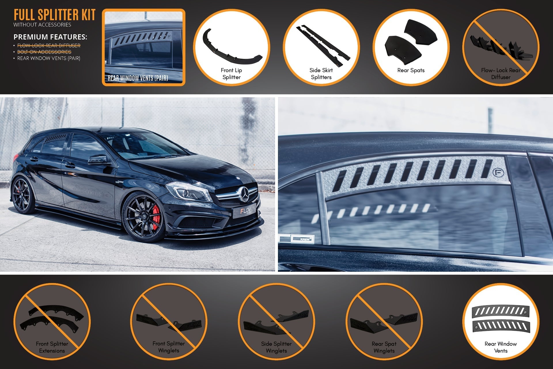 Flow Designs A45 AMG W176 (PFL) Full Lip Splitter Set - iilumolab