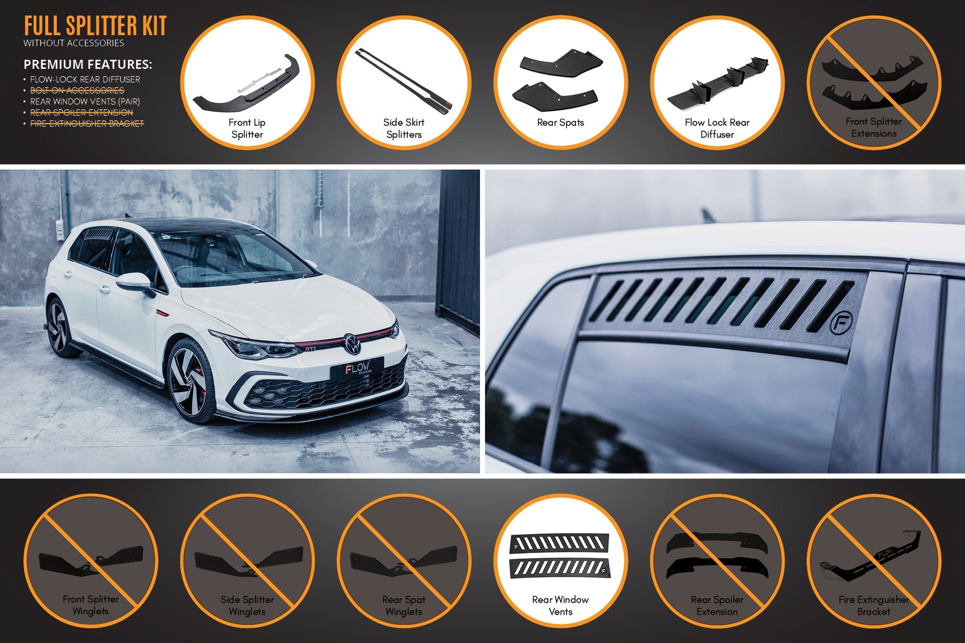 Flow Designs MK8 Golf GTI Full Lip Splitter Set - iilumolab