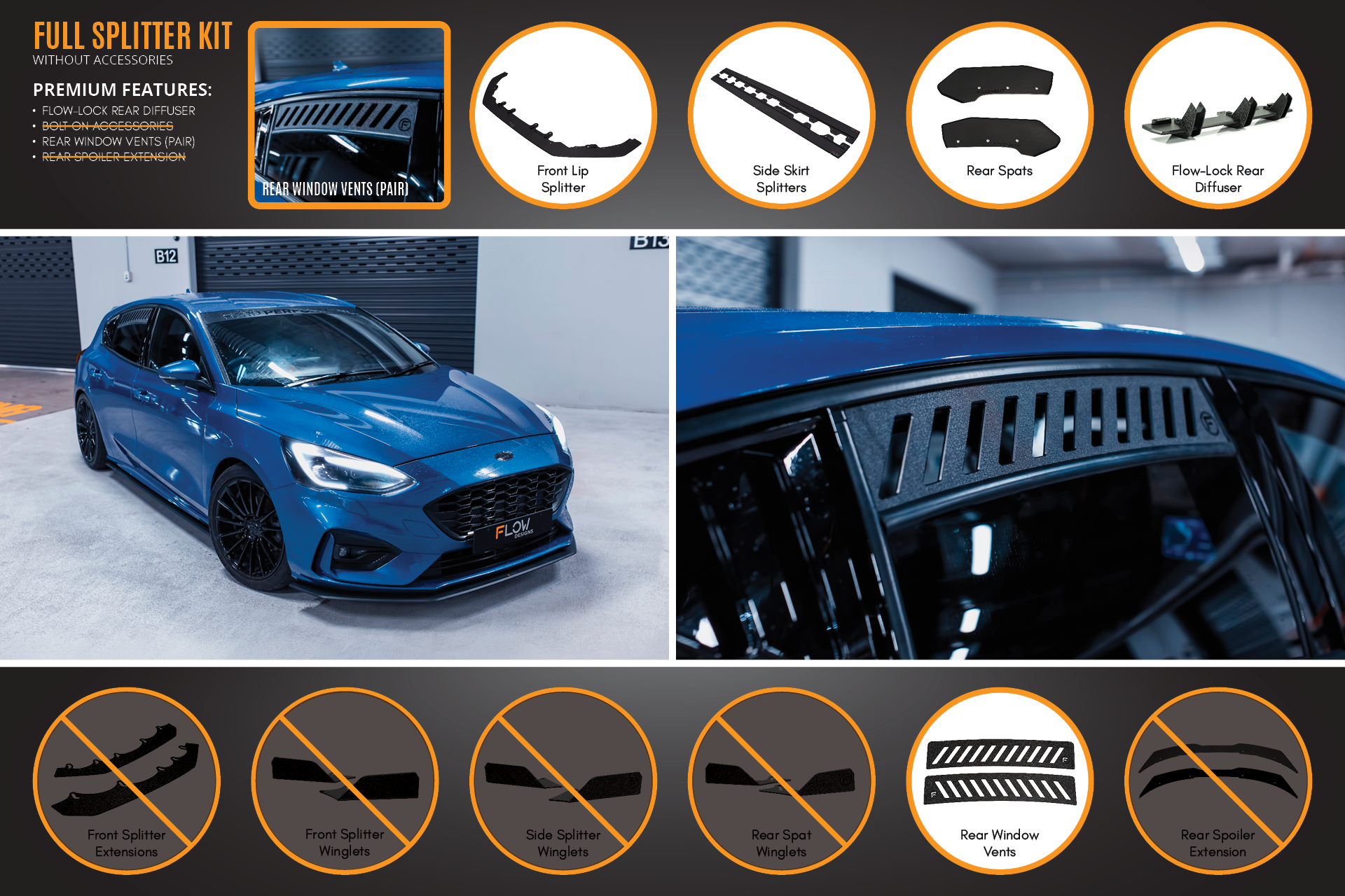 Flow Designs MK4 Focus ST-Line Full Lip Splitter Set - iilumolab