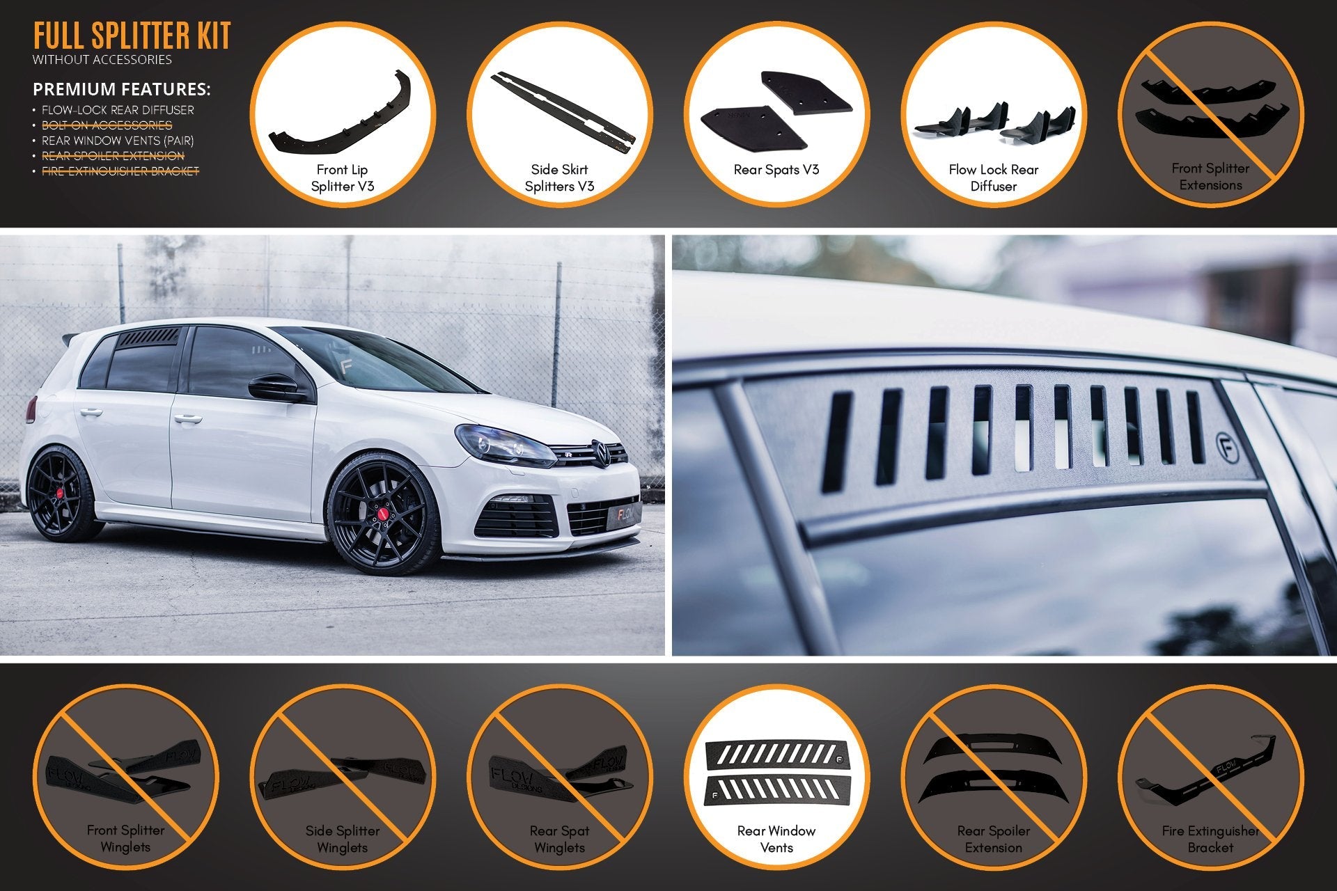 Flow Designs MK6 Golf R Full Lip Splitter Set - iilumolab