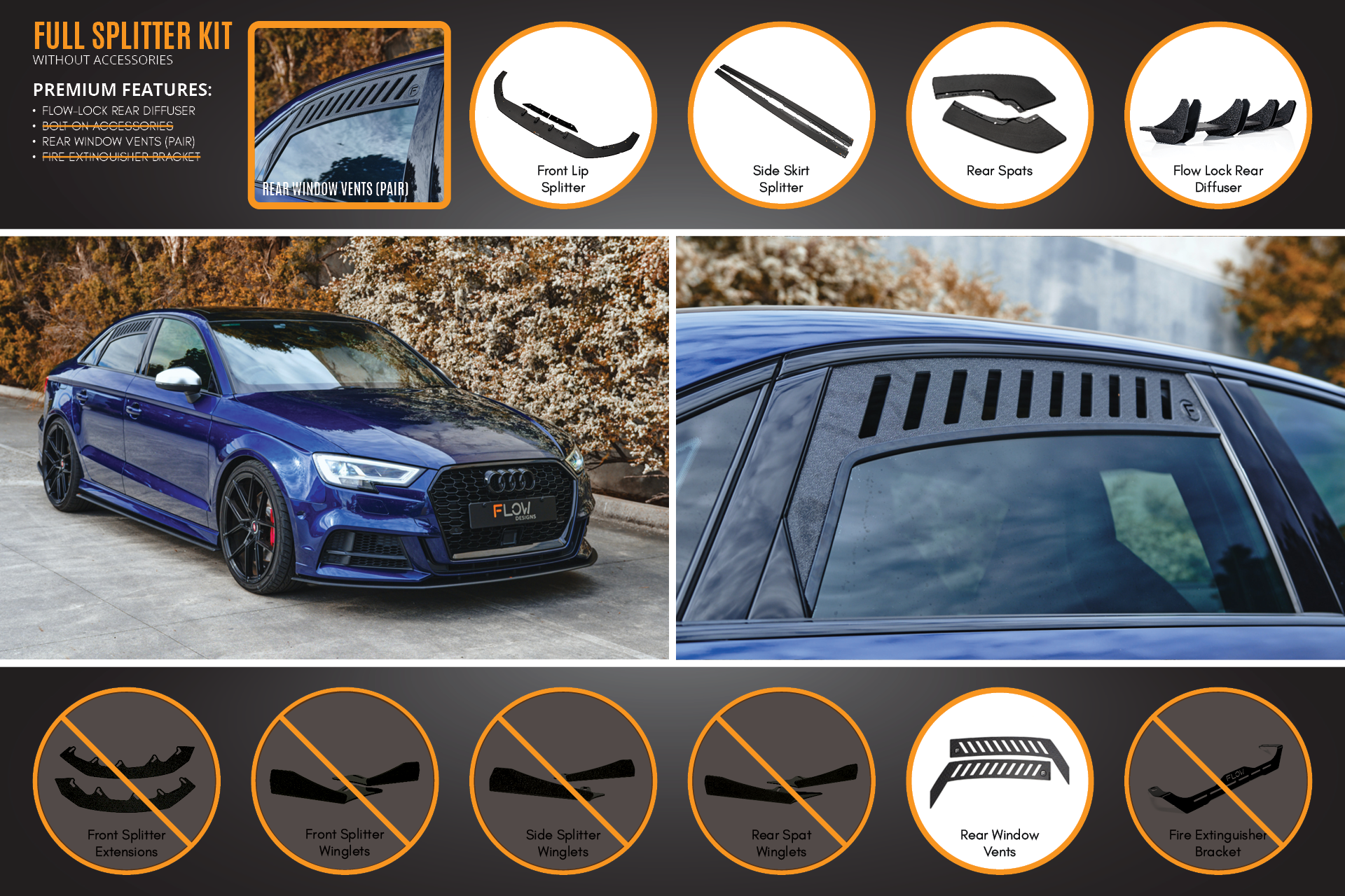 Flow Designs S3 8V Sedan Facelift Full Lip Splitter Set - iilumolab