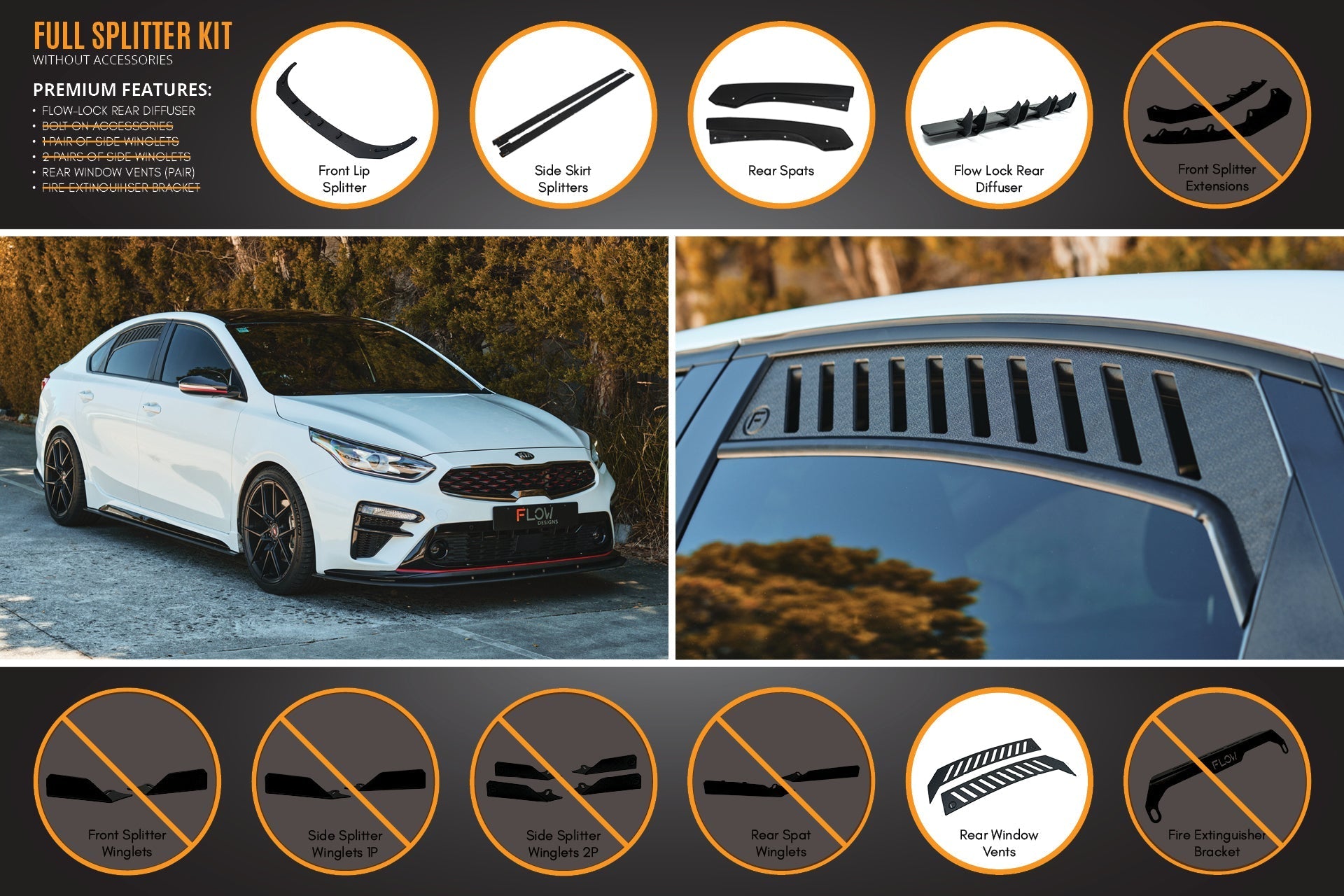 Flow Designs Cerato GT Sedan PFL Full Lip Splitter Set - iilumolab