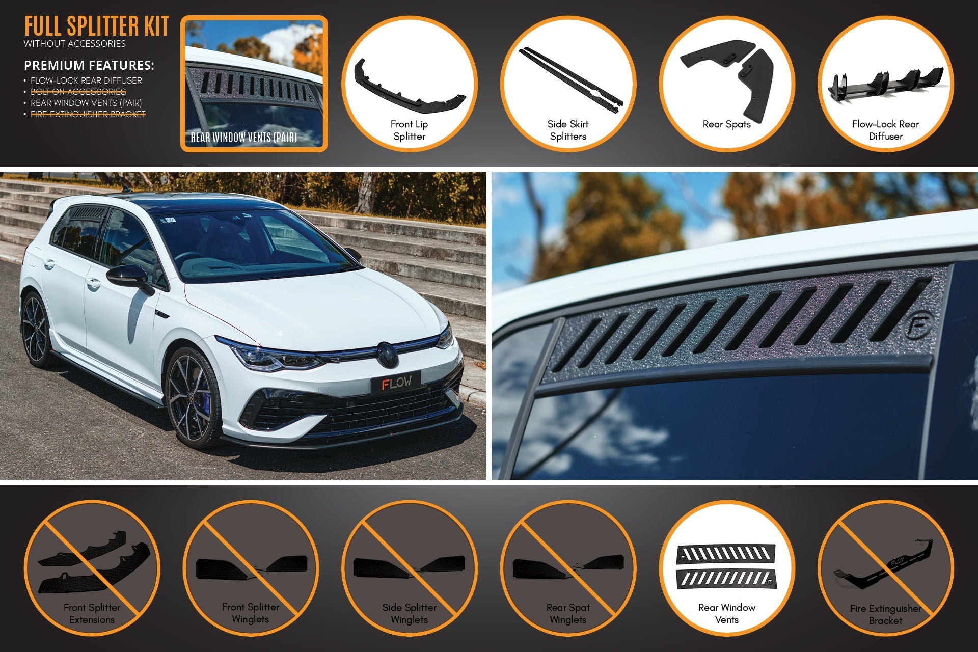 Flow Designs MK8 Golf R Full Lip Splitter Set - iilumolab