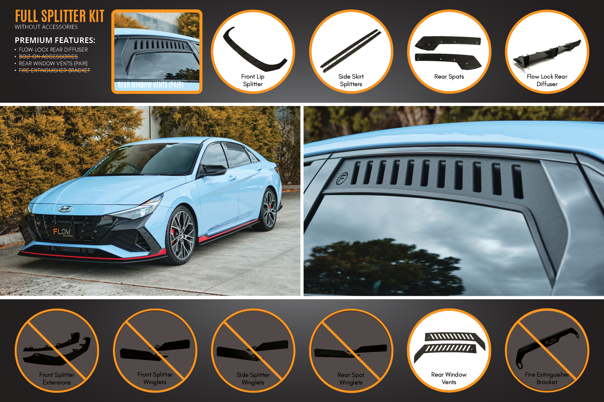 Flow Designs CN7 i30N Sedan 2021-2023 Full Lip Splitter Set - iilumolab