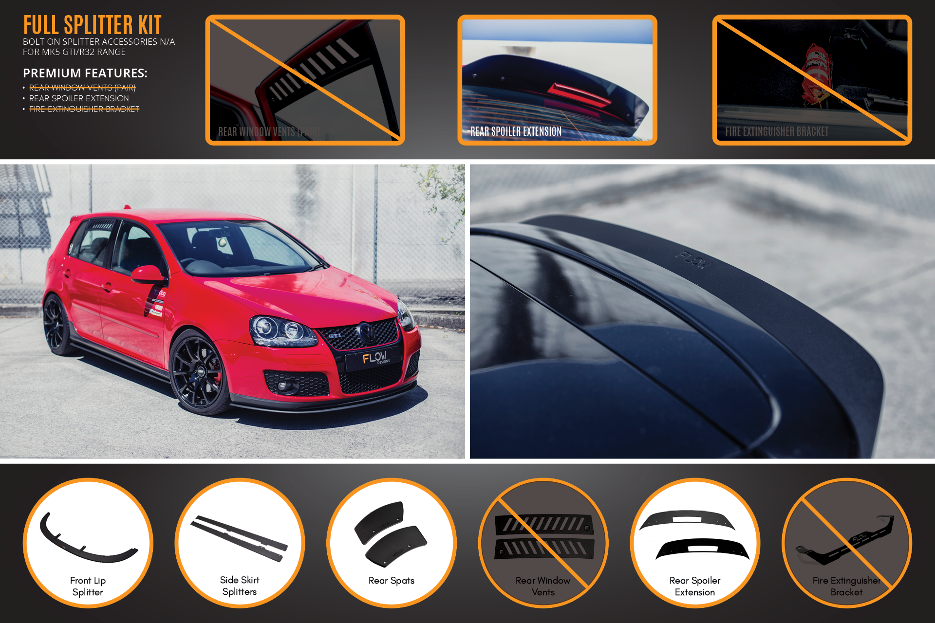 Flow Designs MK5 Golf GTI Full Lip Splitter Set - iilumolab