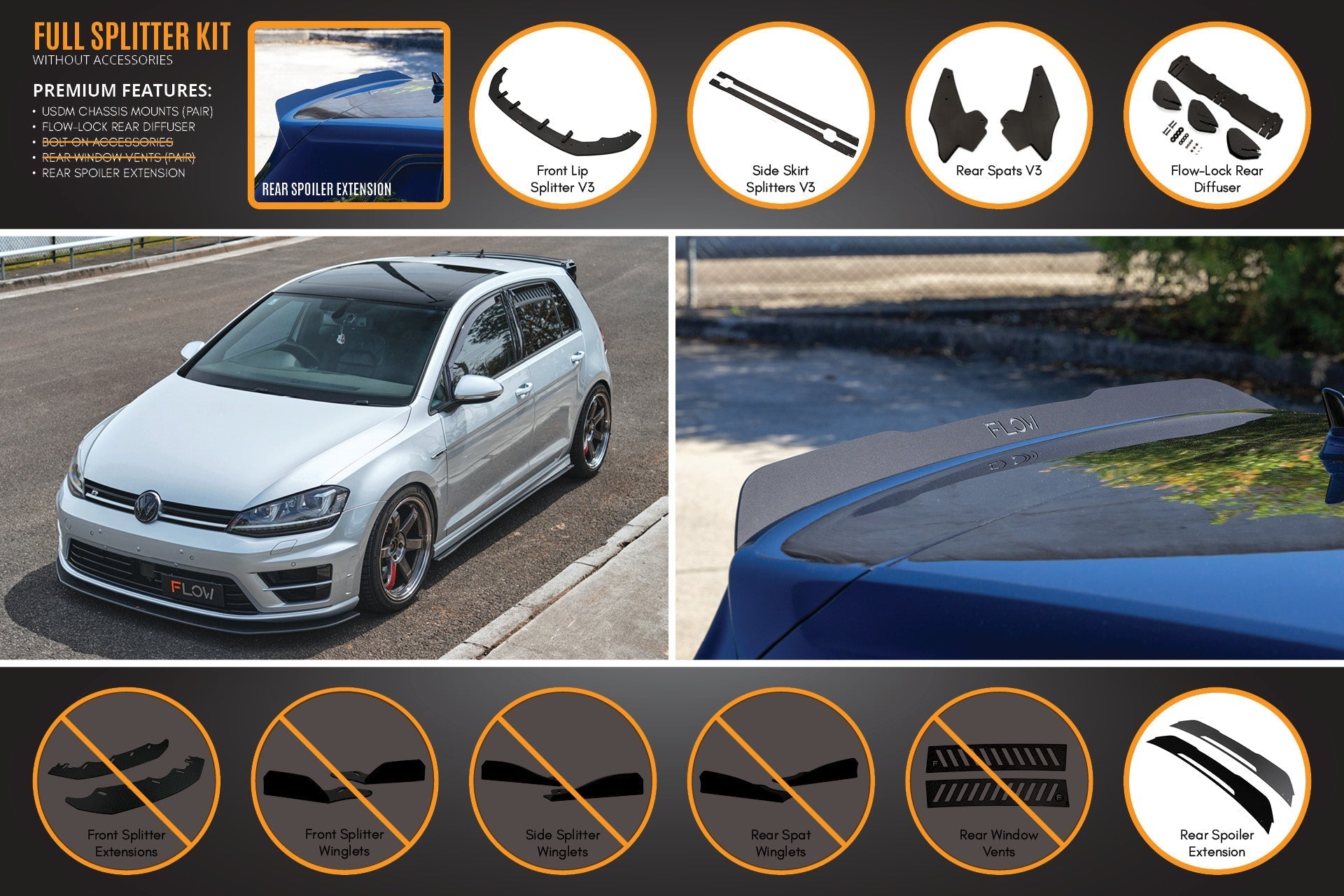 Flow Designs MK7 Golf R (USDM) Full Lip Splitter Set - iilumolab