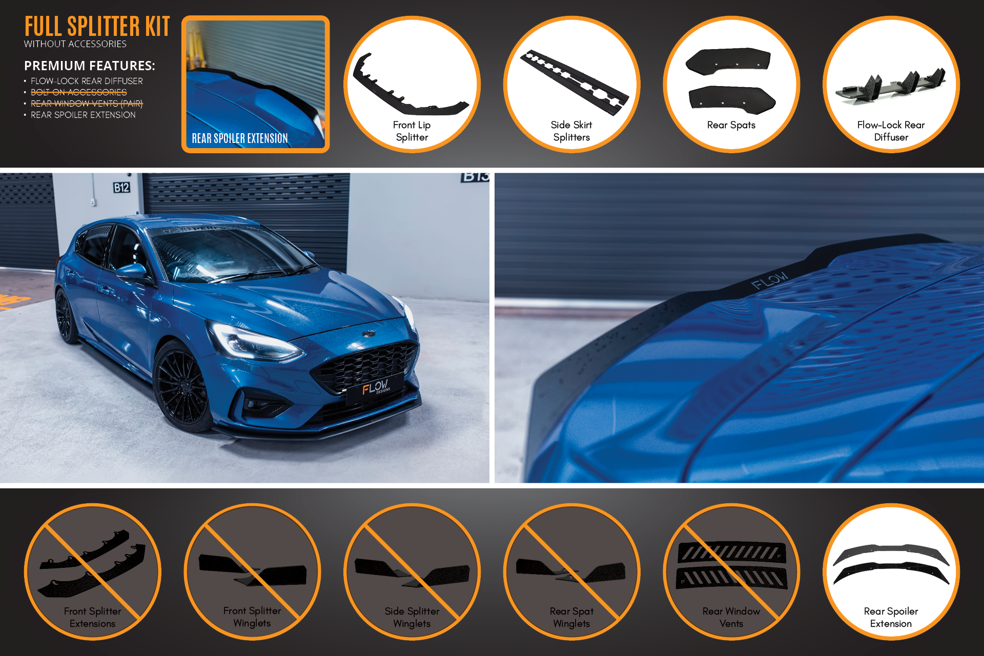 Flow Designs MK4 Focus ST-Line Full Lip Splitter Set - iilumolab