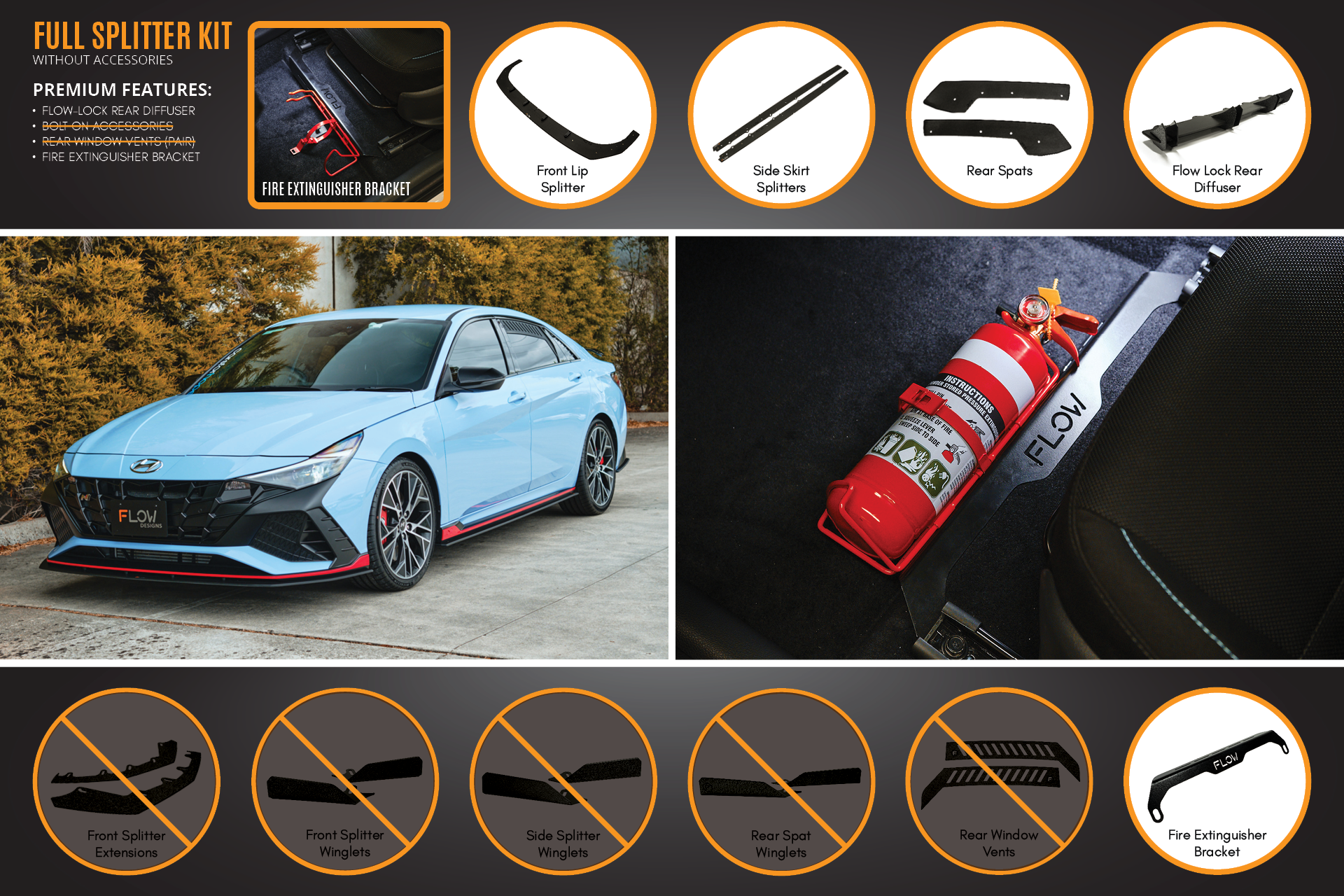 Flow Designs CN7 Elantra N Sedan 2021 Full Lip Splitter Set - iilumolab