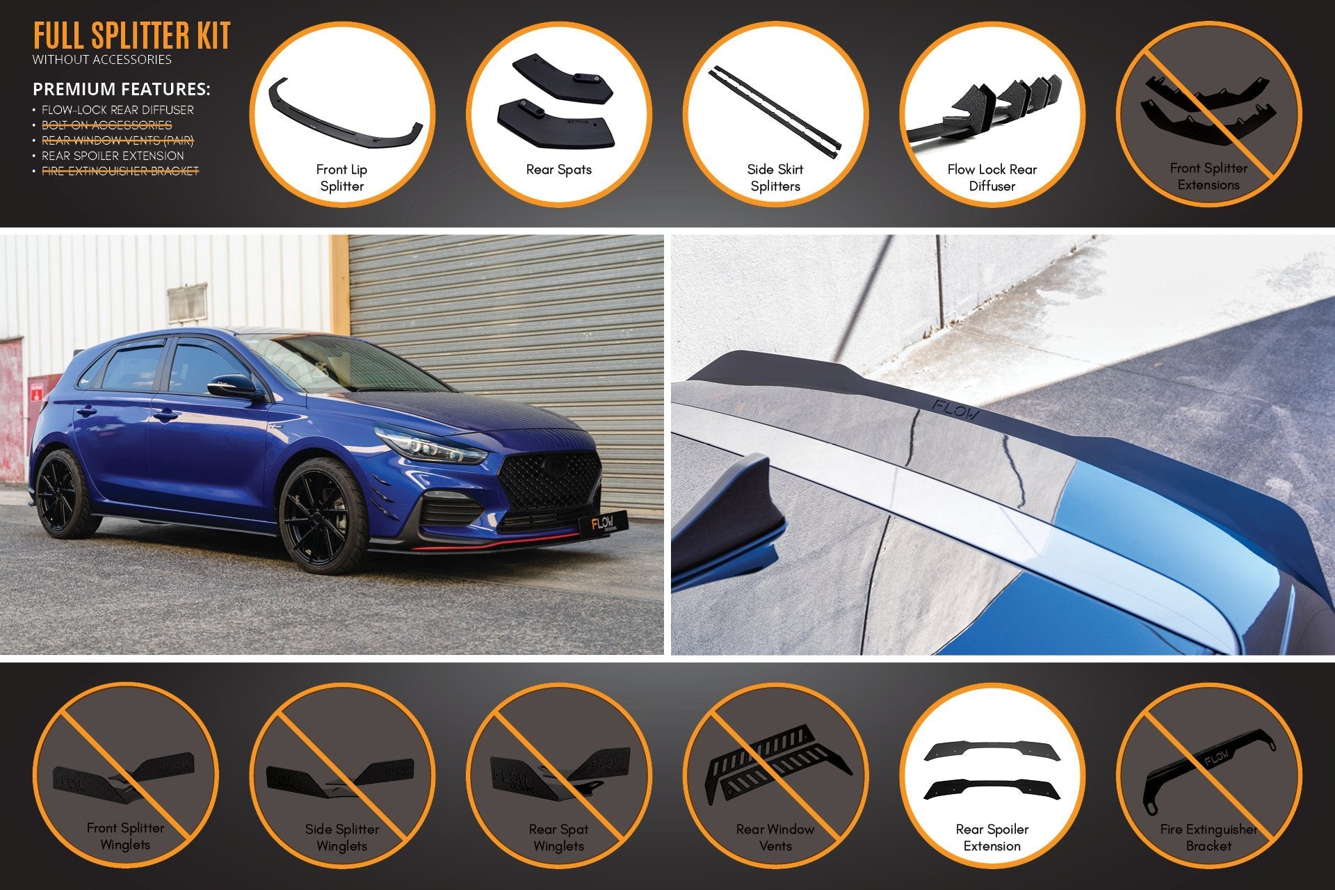Flow Designs i30 N Line Hatch PD (2018-2023) Full Splitter Lip Set - iilumolab