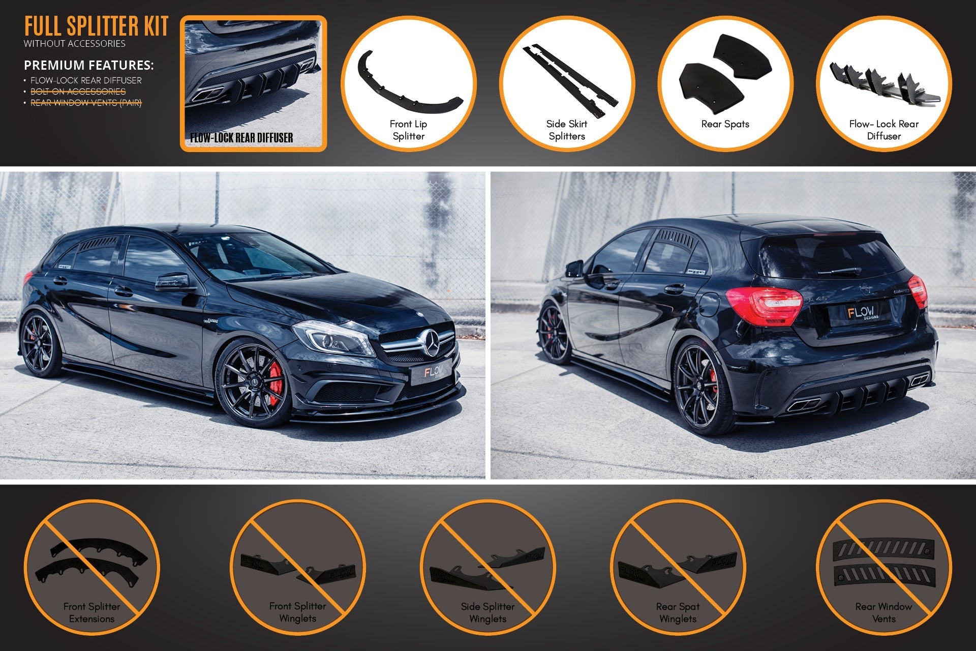 Flow Designs A45 AMG W176 (PFL) Full Lip Splitter Set - iilumolab