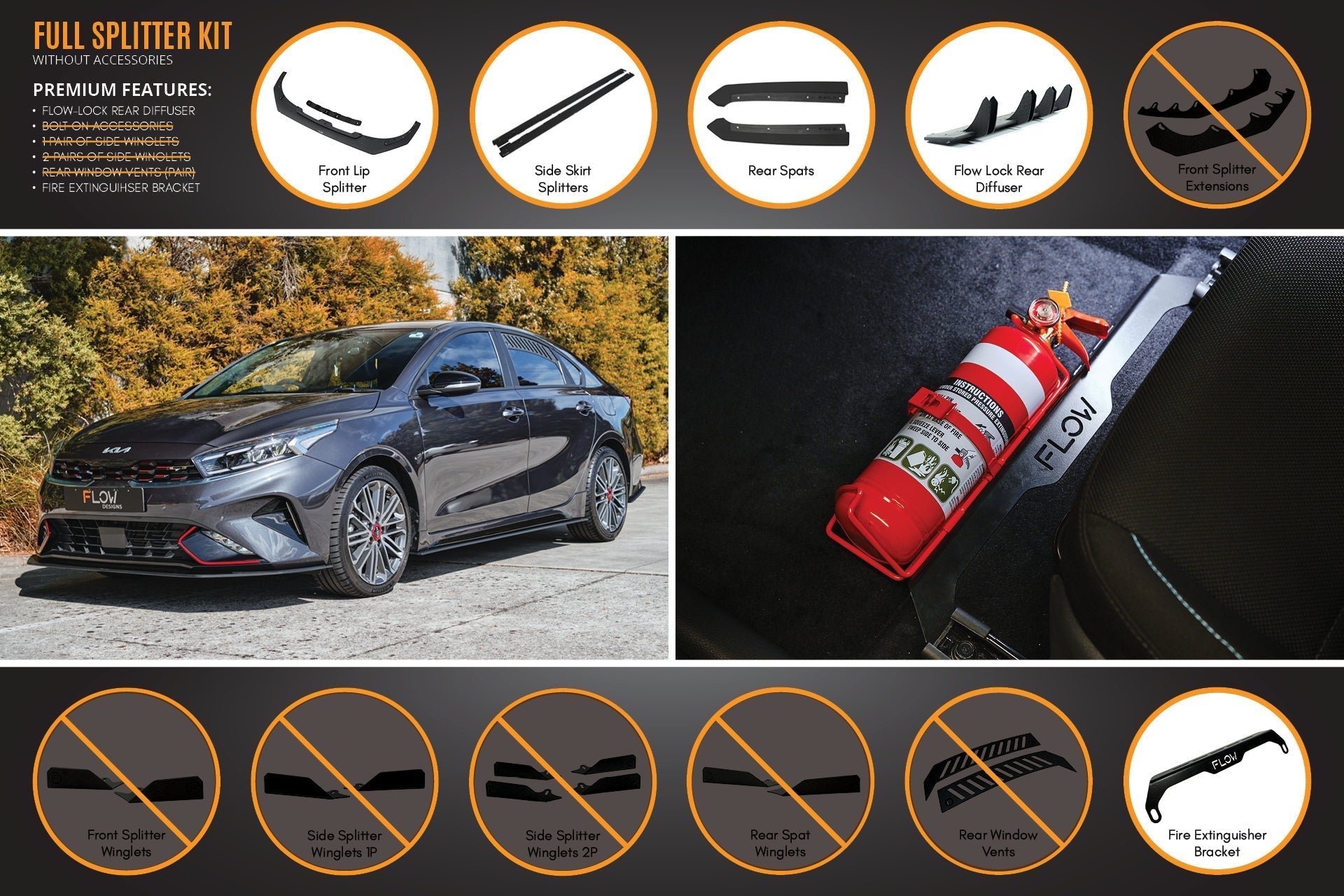 Flow Designs Cerato GT Sedan FL Full Lip Splitter Set - iilumolab