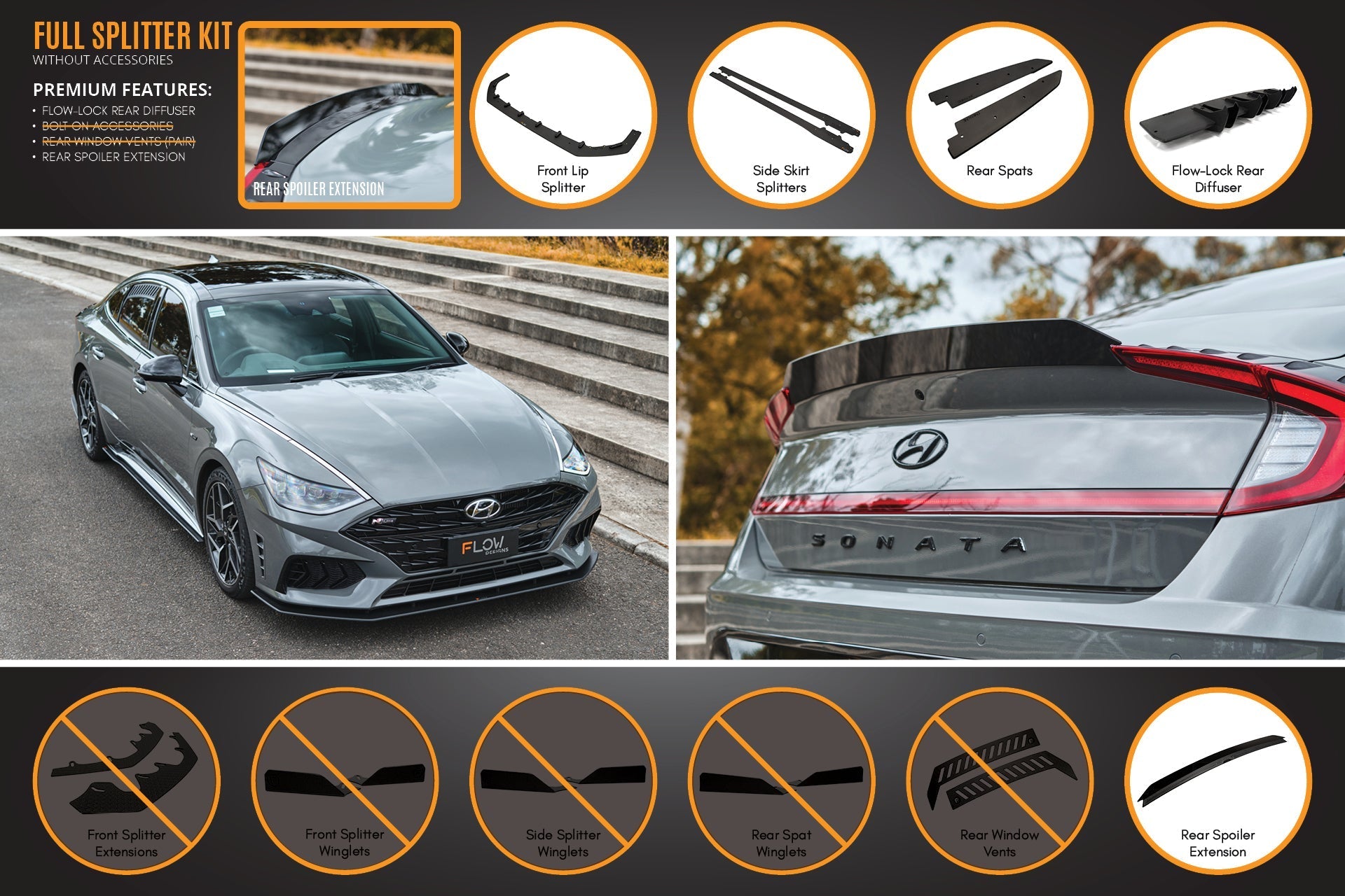Flow Designs DN8 Sonata N Line 2020-2023 Full Lip Splitter Set - iilumolab